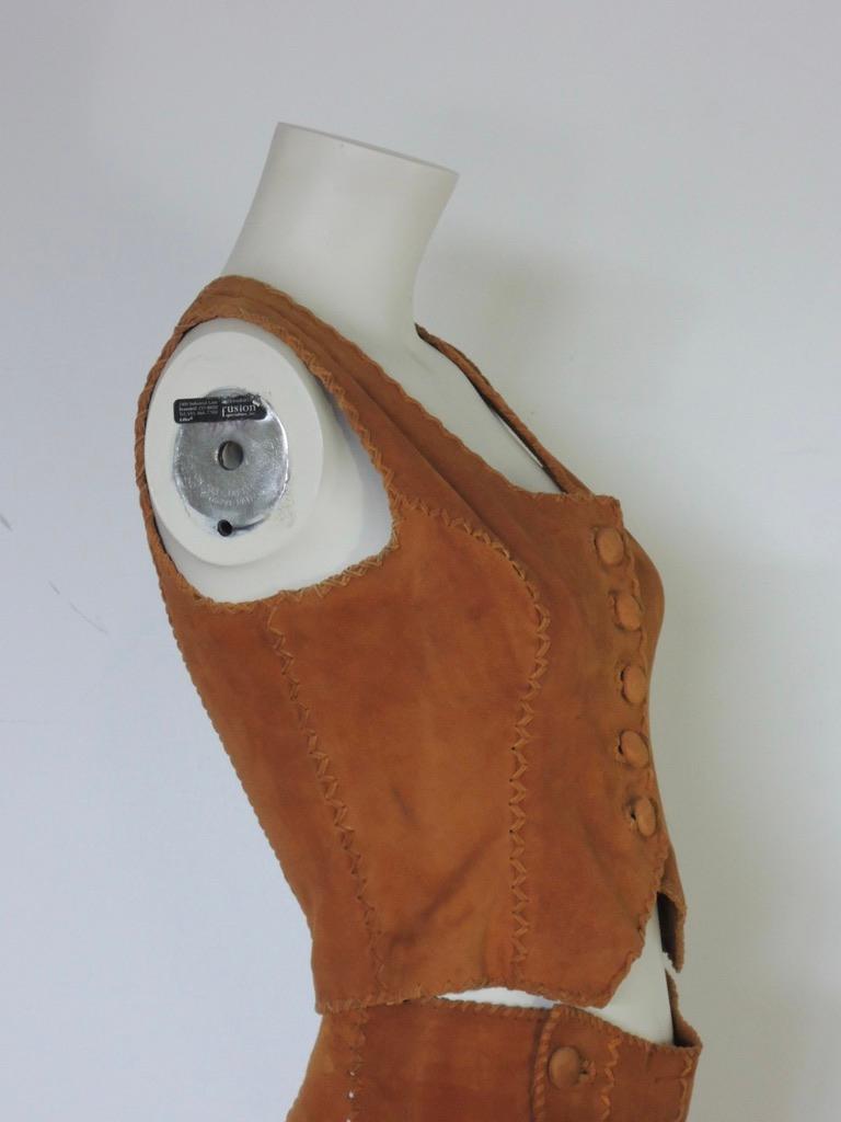 Vintage 1970's North Beach Leather Hippie Whipstitch Sailor Pants and Vest For Sale 3