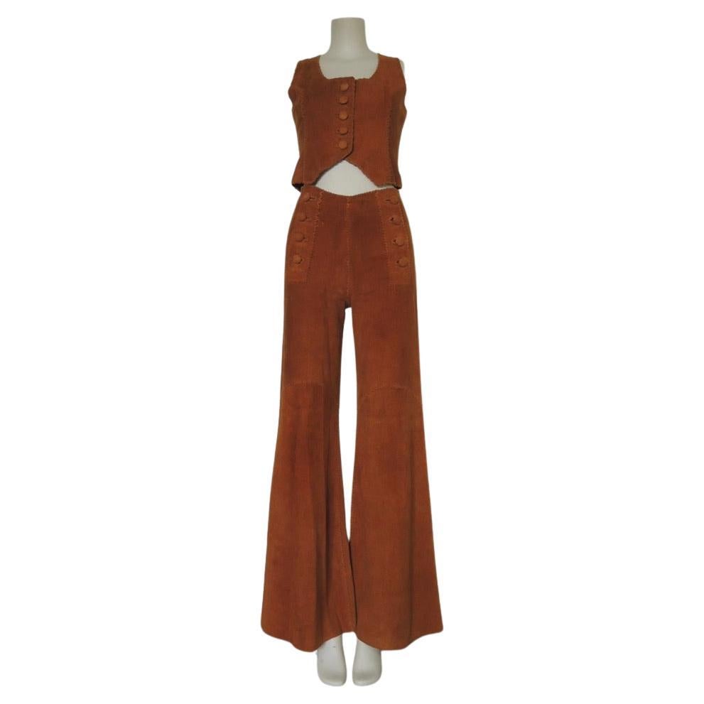 Vintage 1970's North Leather Hippie Whipstitch Sailor Pants and Vest en vente