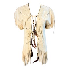 Vintage 1970s North Beach Leather Michel Jacques Signed Suede Fringe Vest Top 70