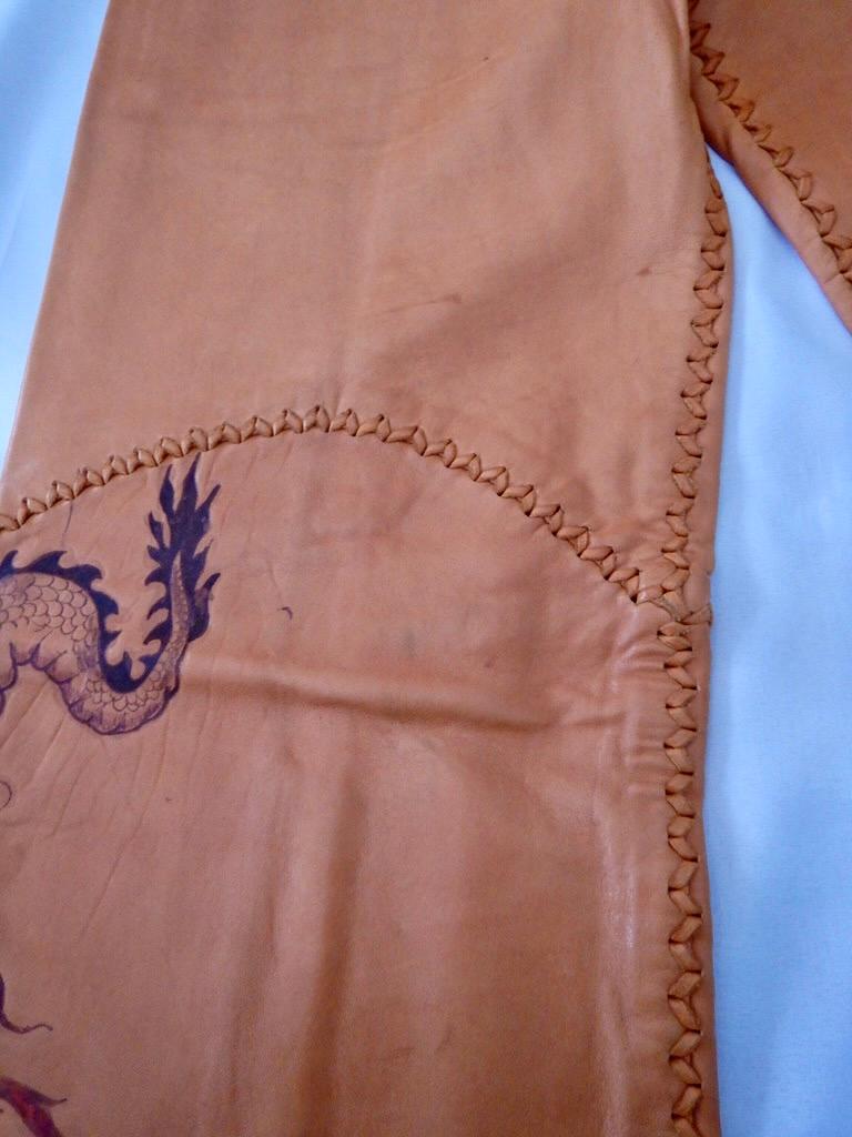 Vintage 1970's North Beach Leather Whipstitch Dragon Art Sailor Pants For Sale 7
