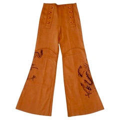 Vintage 1970's North Beach Leather Whipstitch Dragon Art Sailor Pants