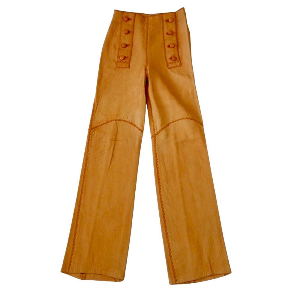 Vintage 1970's North Beach Leather Whipstitch Sailor Pants For Sale
