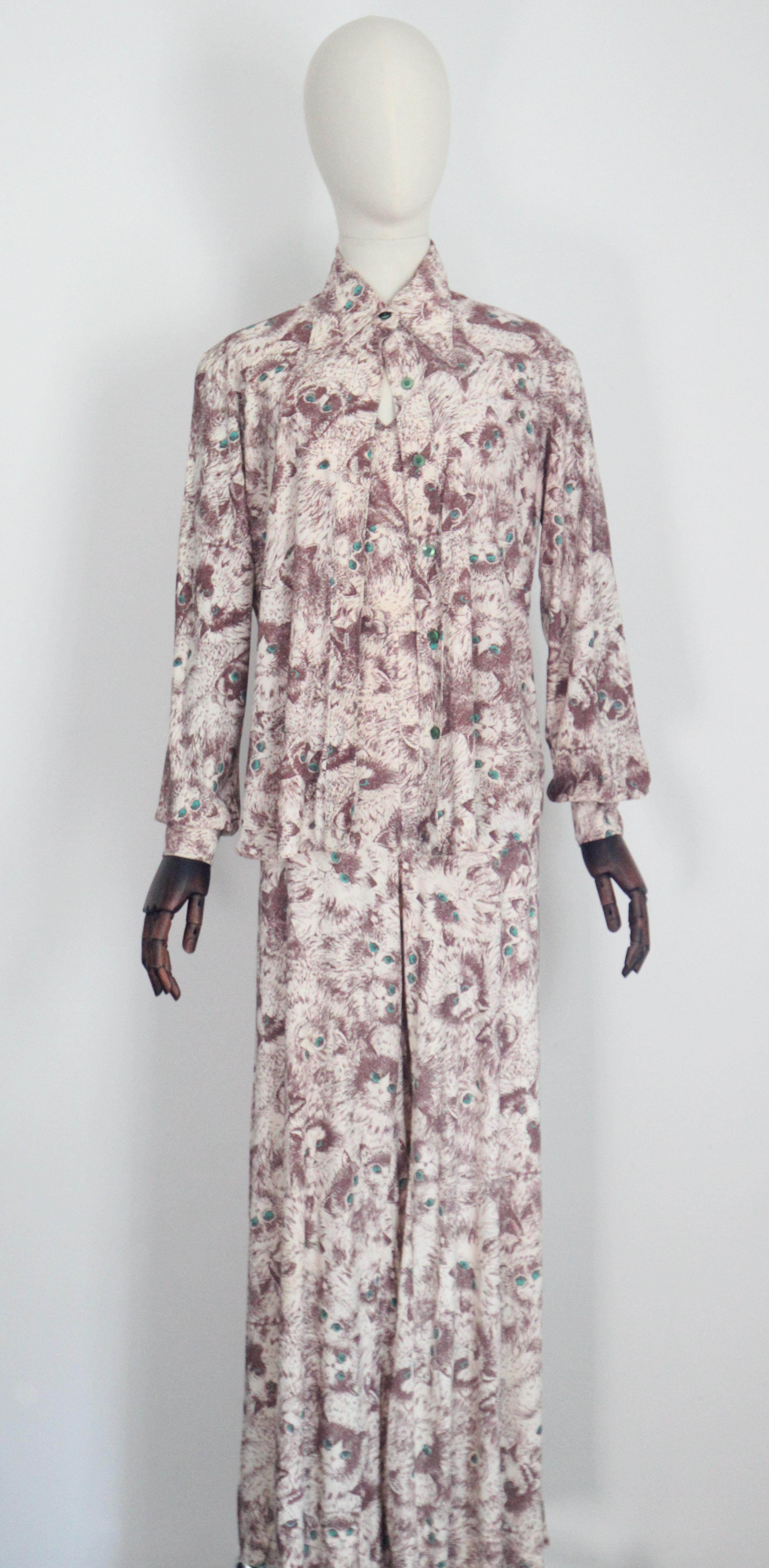 Vintage By 1970 Novelty cat print three piece set 1970s catsuit UK 10-12 US 6-8 in vendita 7