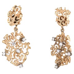 Vintage 1970s Nugget Earrings 14 Karat Yellow Gold Diamond Estate Fine Jewelry