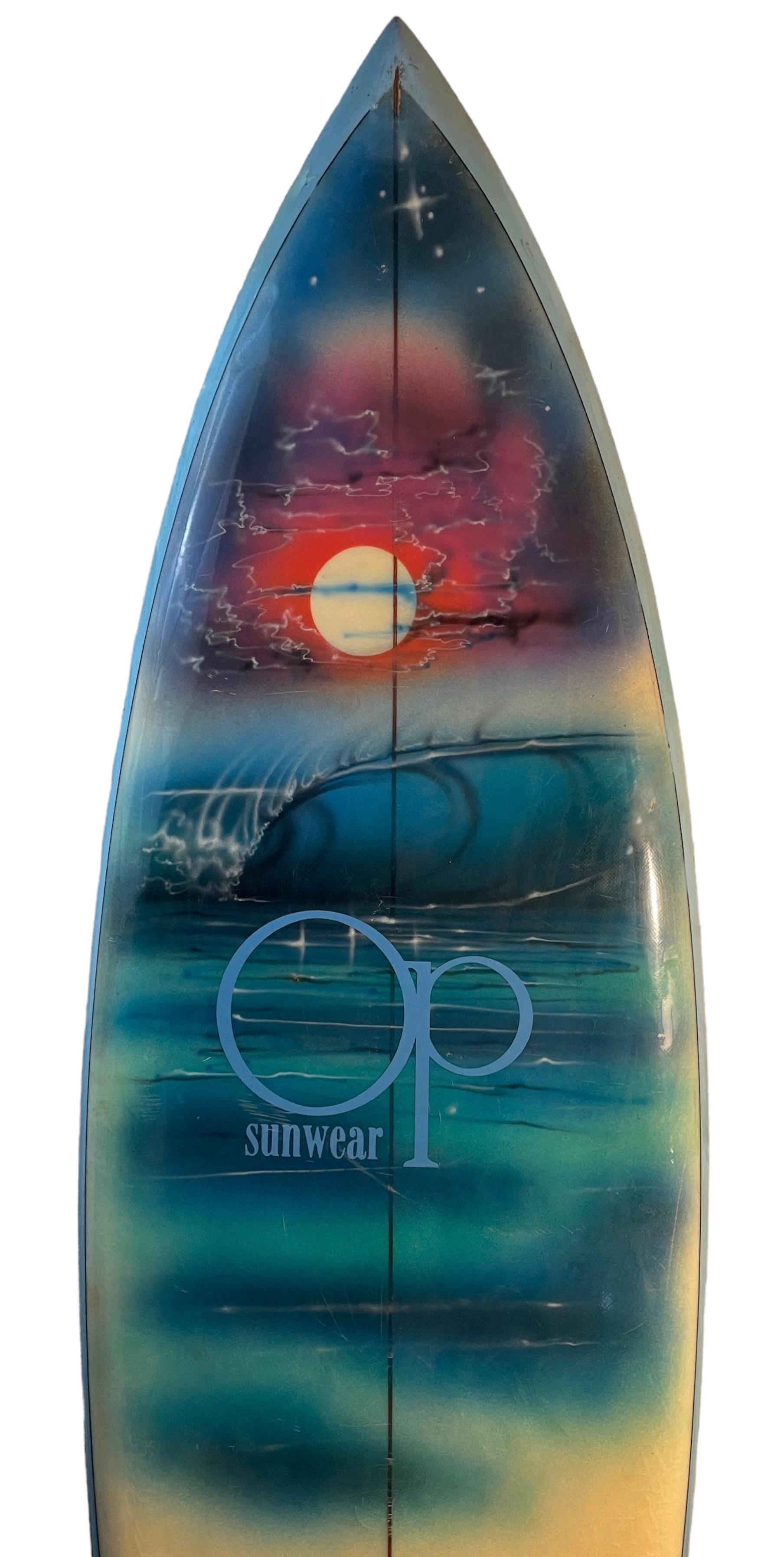 American Vintage 1970s Ocean Pacific Wave Mural Surfboard For Sale