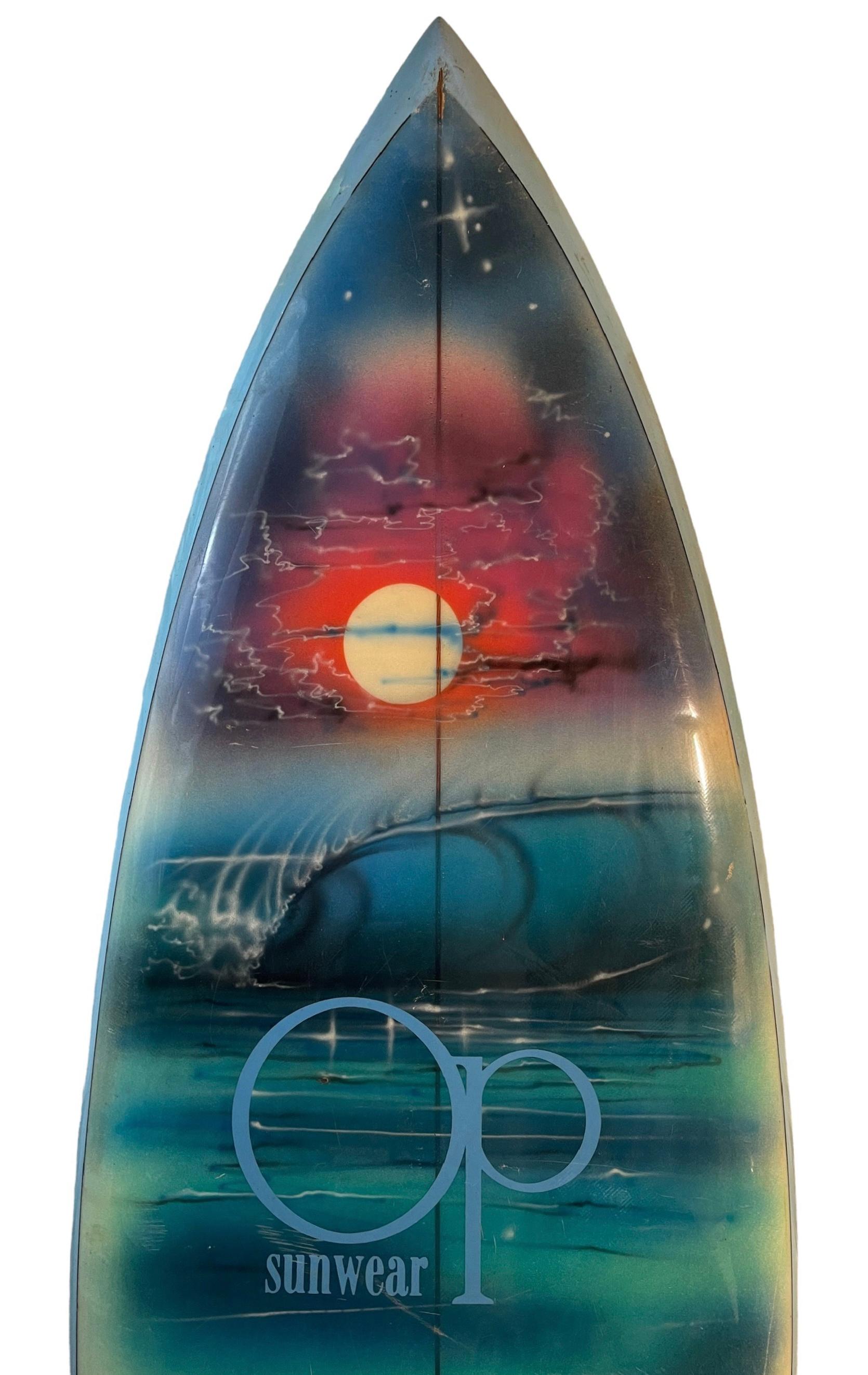 Vintage 1970s Ocean Pacific Wave Mural Surfboard In Good Condition For Sale In Haleiwa, HI
