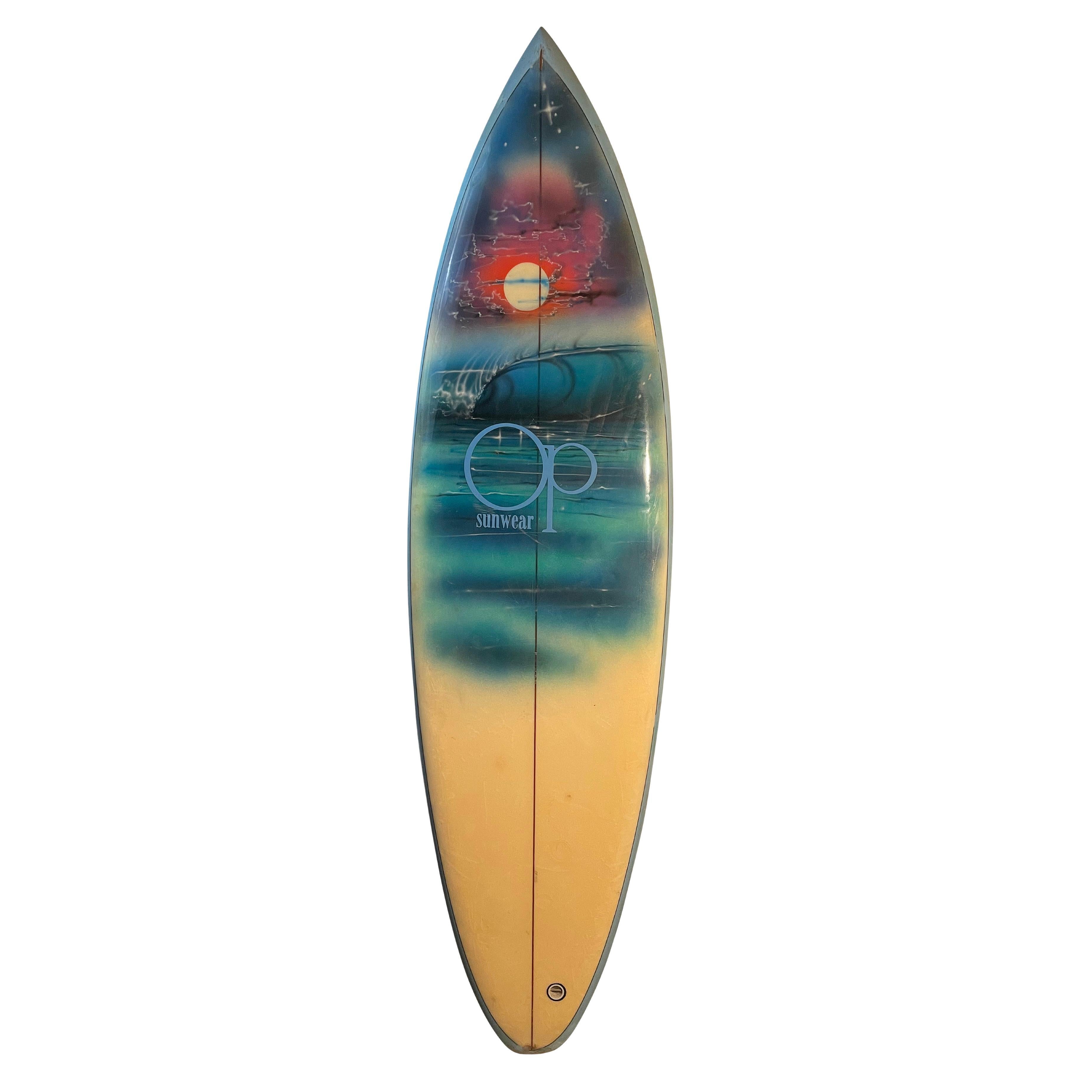 Vintage 1970s Ocean Pacific Wave Mural Surfboard For Sale