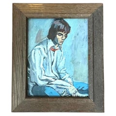 Vintage 1970s Oil Painting of Seated Man