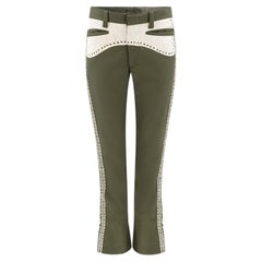 Vintage 1970s Olive Embroidered Flare Trousers with Suede Applique