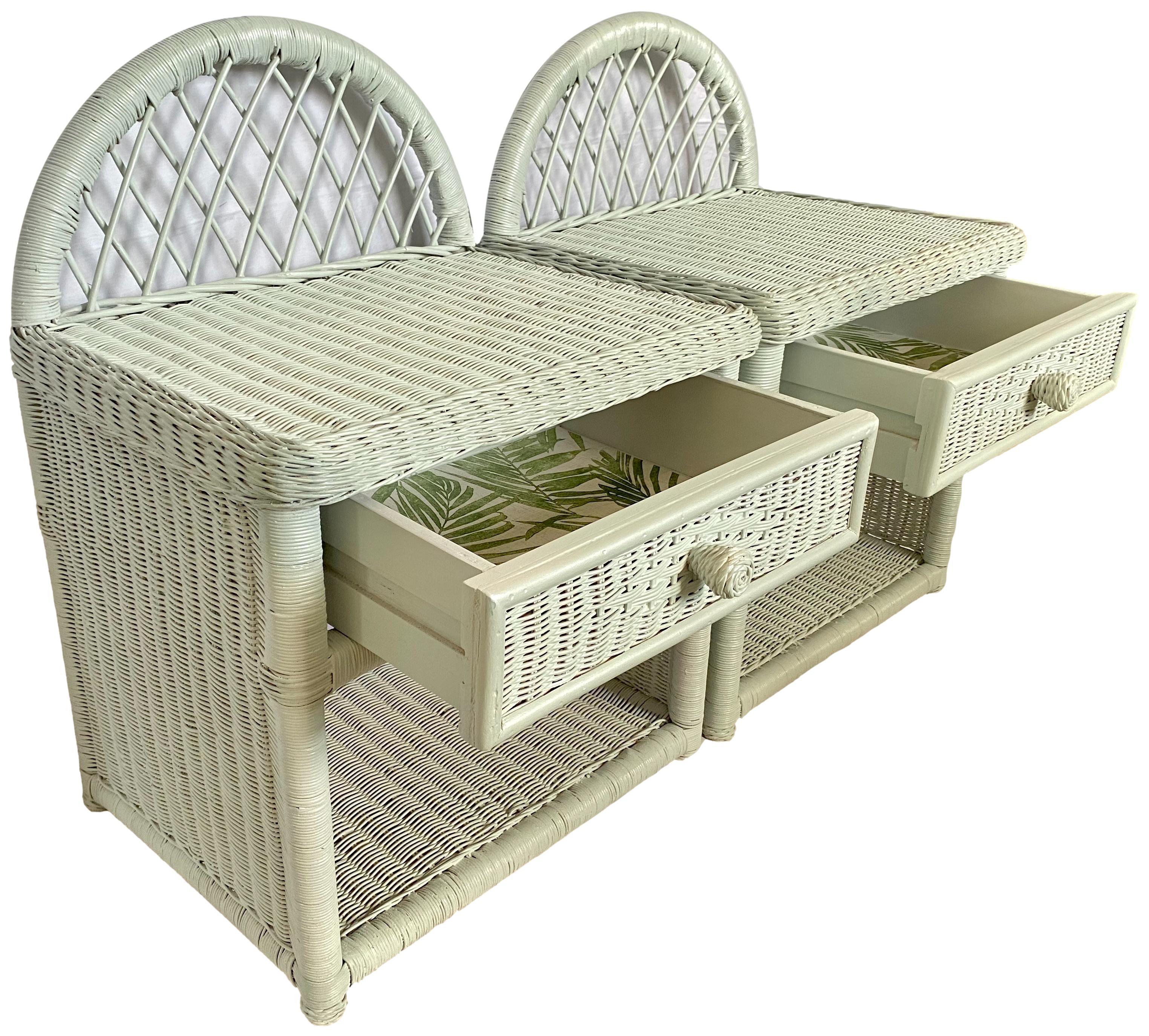 Late 20th Century Vintage 1970s Ombré Wicker Queen Headboard & Nightstands, 3 Pieces