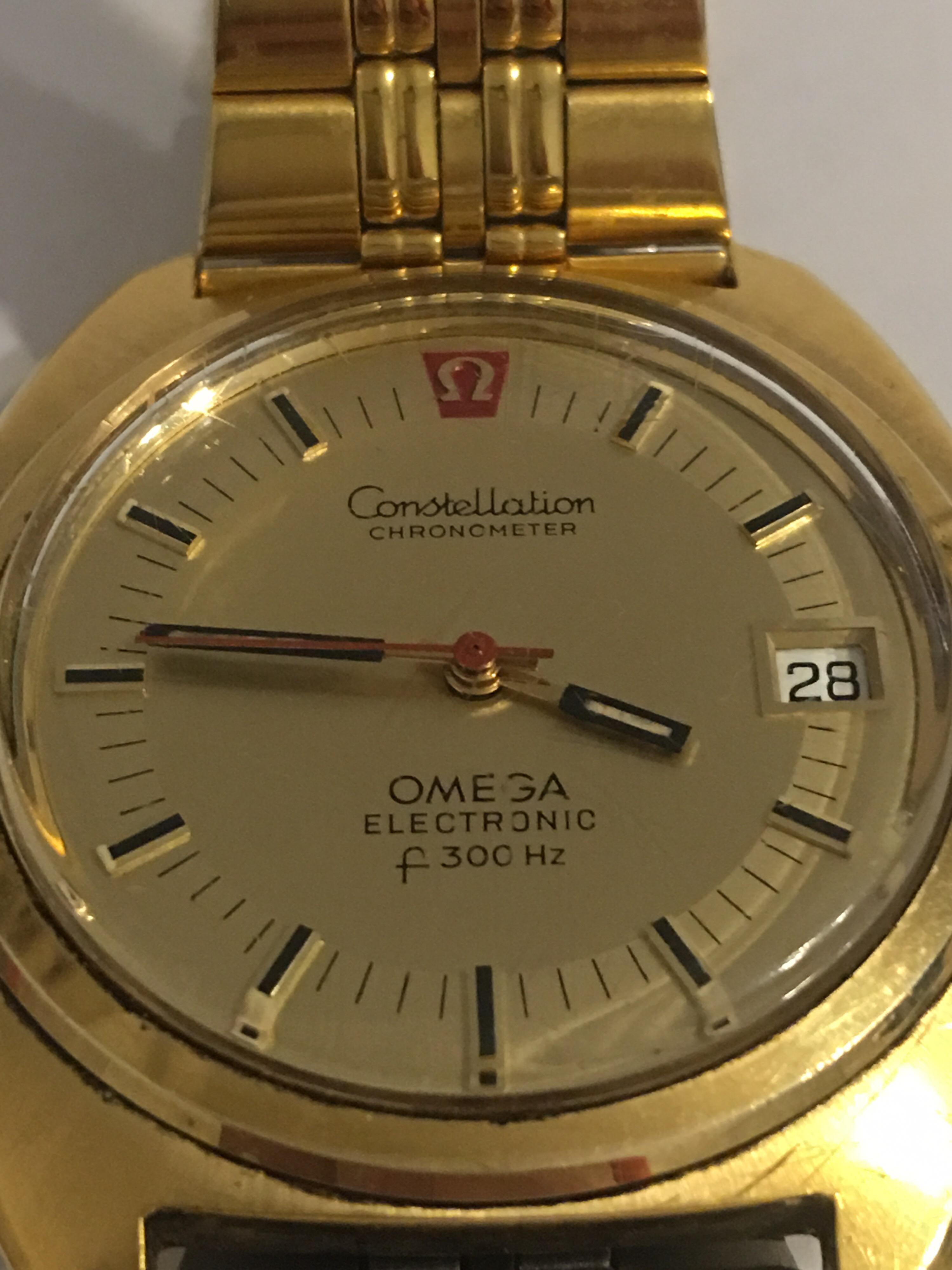 Vintage 1970s Omega Constellation F300HZ Gold-Plated Electronic Watch In Good Condition In Carlisle, GB
