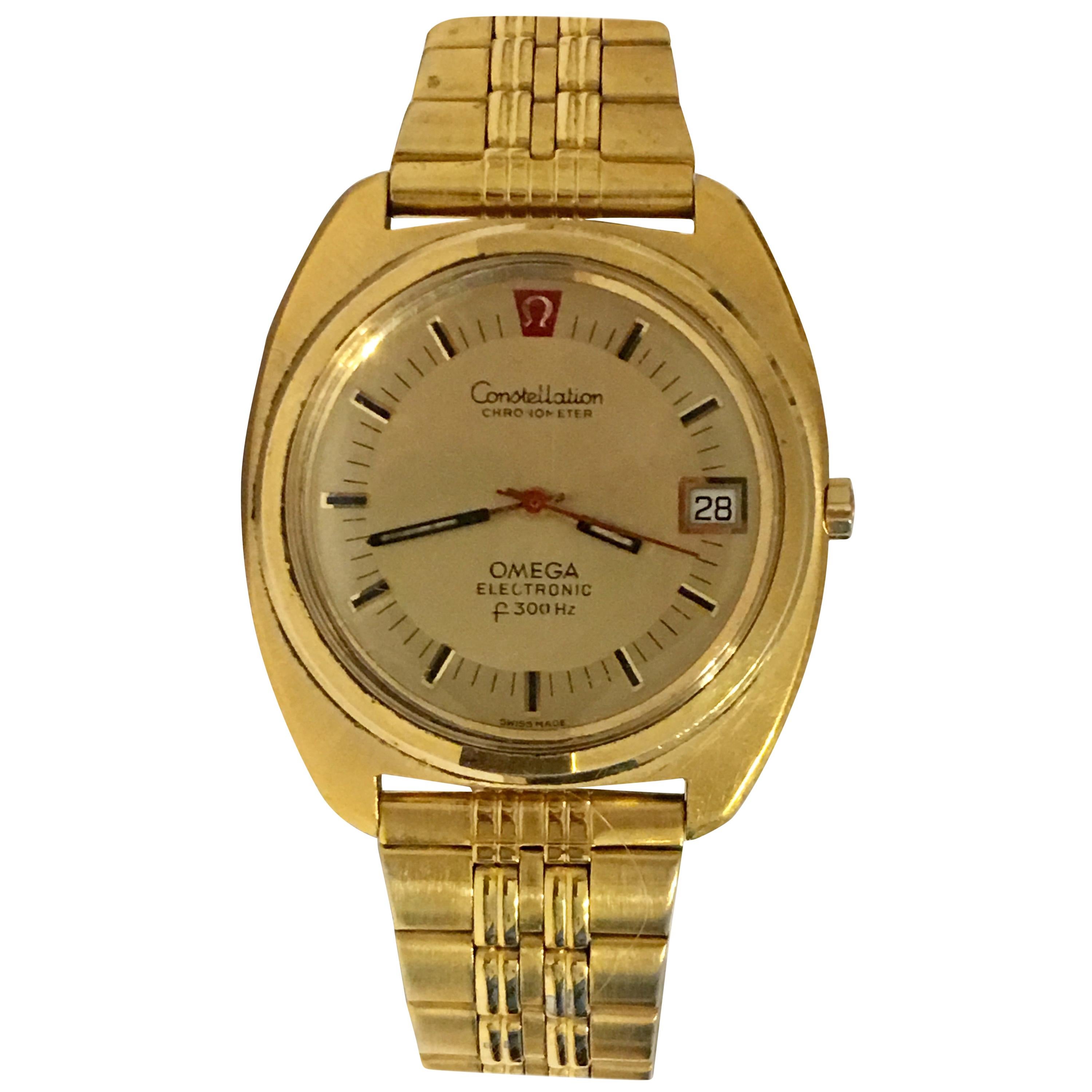Vintage 1970s Omega Constellation F300HZ Gold-Plated Electronic Watch