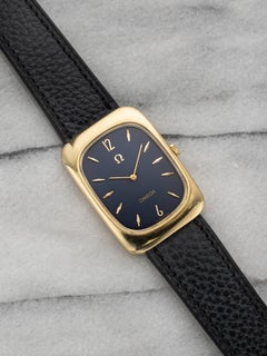 Vintage 1970s Omega Tank 18K YG Manual Wind Blue Dial 26 mm