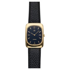 Vintage 1970s Omega Tank 18K YG Manual Wind Blue Dial 26 mm