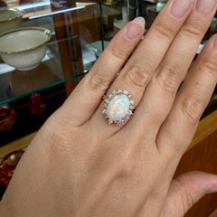 Anello vintage degli anni '70 con opale e diamanti a corona, in oro 14k