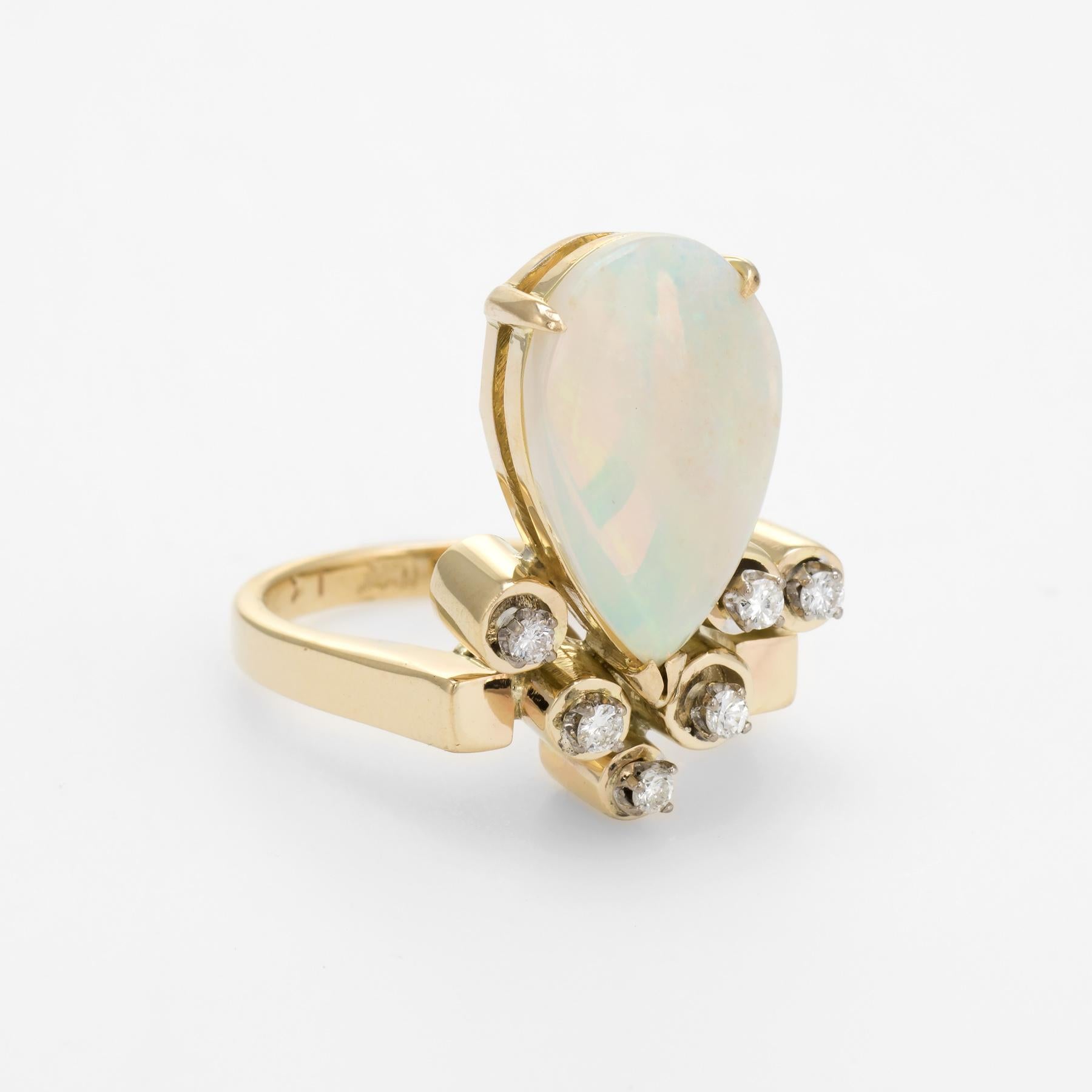 Modern Vintage 1970s Opal Diamond Ring 14 Karat Gold Estate Fine Jewelry Statement