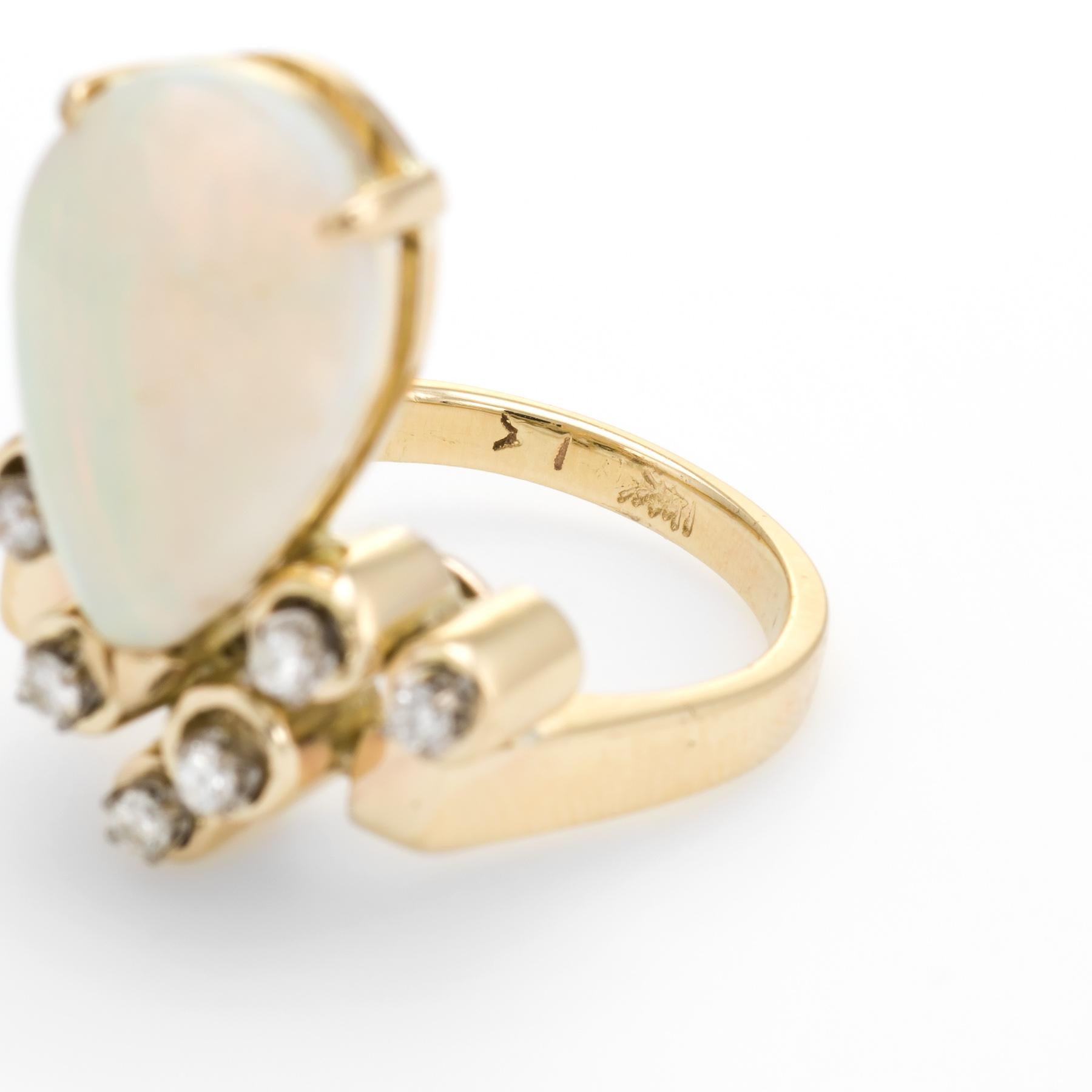 Vintage 1970s Opal Diamond Ring 14 Karat Gold Estate Fine Jewelry Statement 2