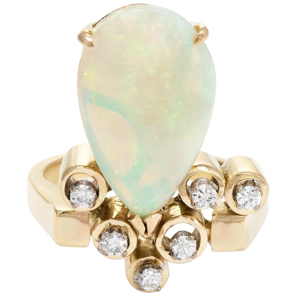 Vintage 1970s Opal Diamond Ring 14 Karat Gold Estate Fine Jewelry ...