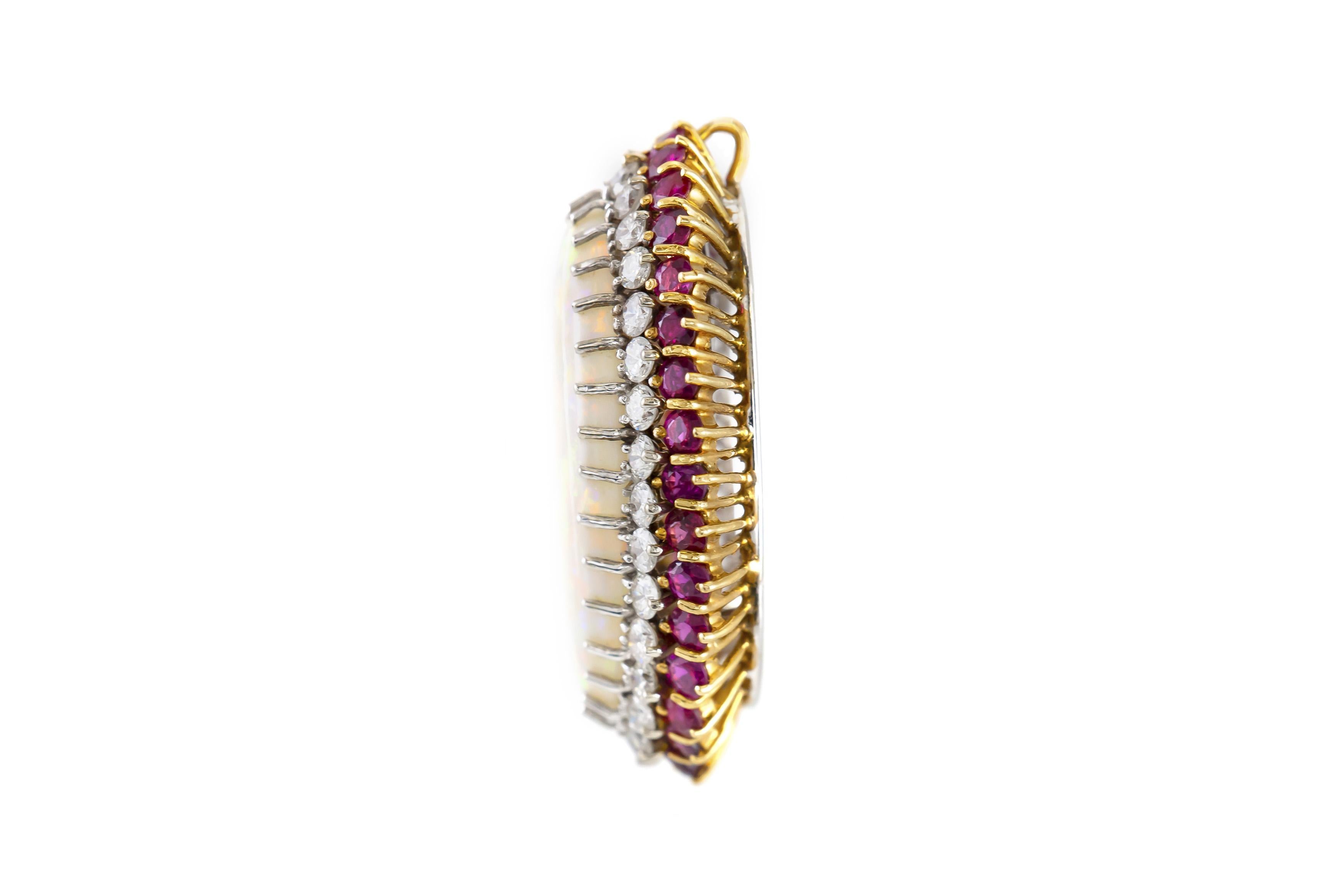 Vintage 1970s Opal, Ruby and Diamond Ring Pendant In Good Condition For Sale In New York, NY