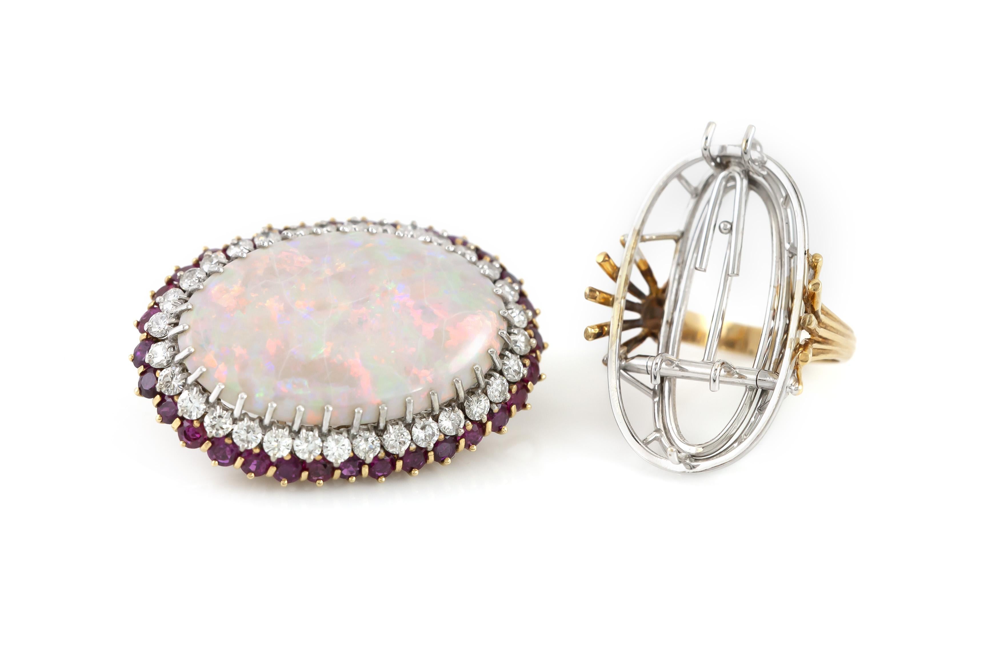 Women's Vintage 1970s Opal, Ruby and Diamond Ring Pendant For Sale