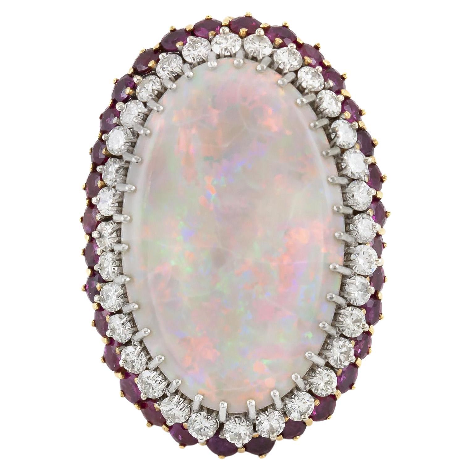Vintage 1970s Opal, Ruby and Diamond Ring Pendant For Sale