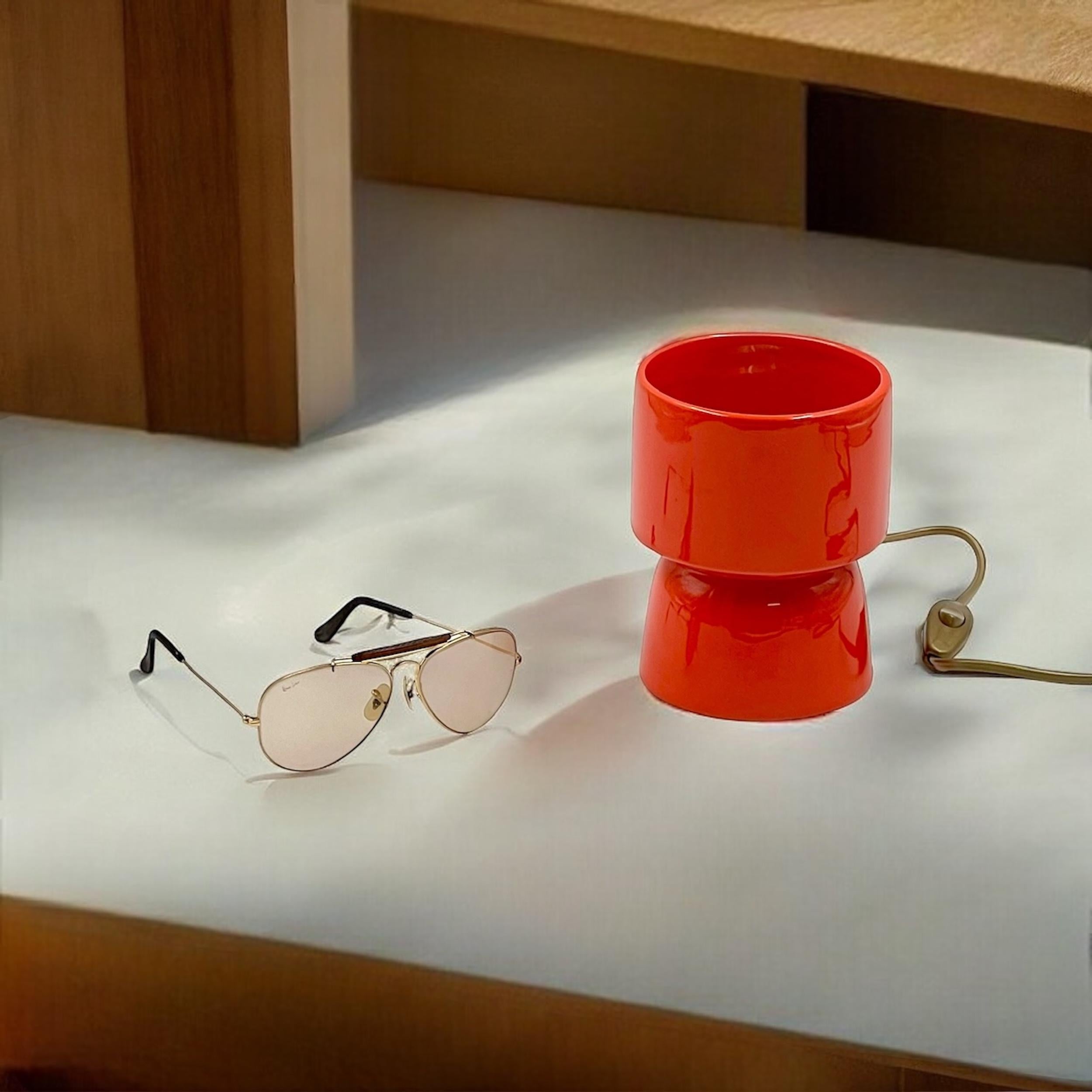 Orange Vintage-Tischlampe aus Keramik, 1970er Jahre, MCM-Design, italienische Beleuchtung im Angebot 4