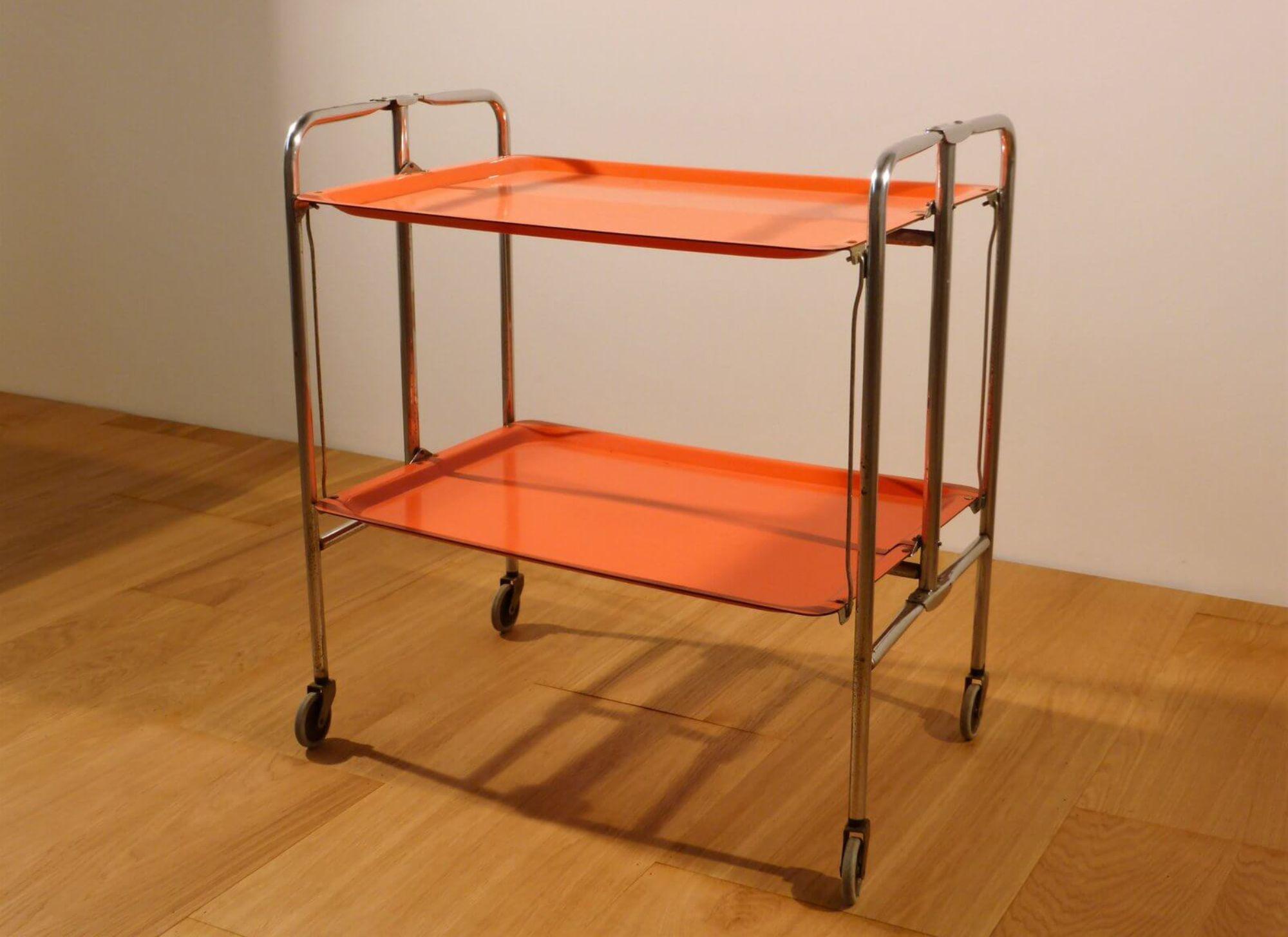 Vintage 1970s Orange Folding Bar Cart – A Retro Chic Statement Piece in vendita 5