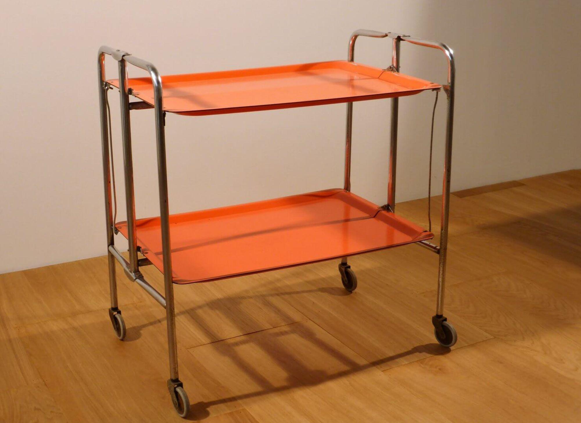 Vintage 1970s Orange Folding Bar Cart – A Retro Chic Statement Piece in vendita 6