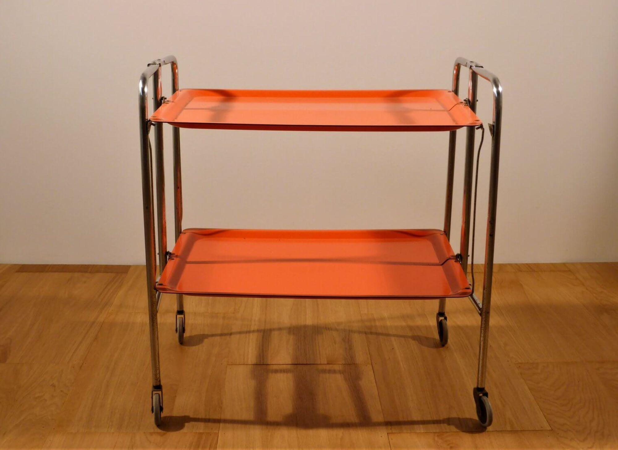 Vintage 1970s Orange Folding Bar Cart – A Retro Chic Statement Piece in vendita 2
