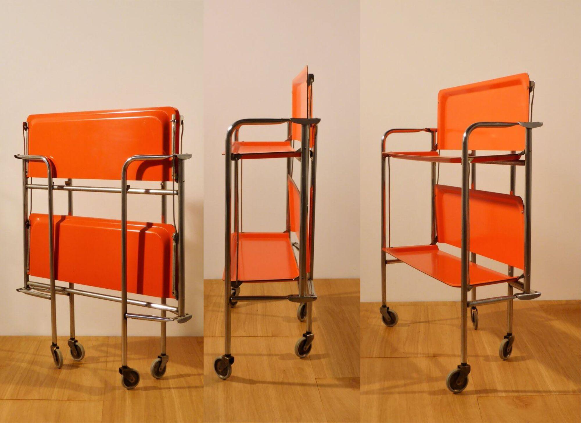 Vintage 1970s Orange Folding Bar Cart – A Retro Chic Statement Piece in vendita 3