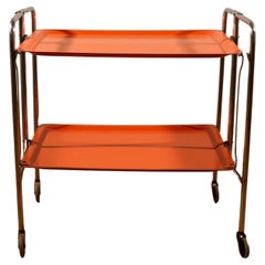 Vintage 1970s Orange Folding Bar Cart - A Retro Chic Statement Piece