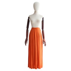 Vintage 1970's Orange Silk Pleated Jean Halm silk Midi Skirt UK 6 US 2