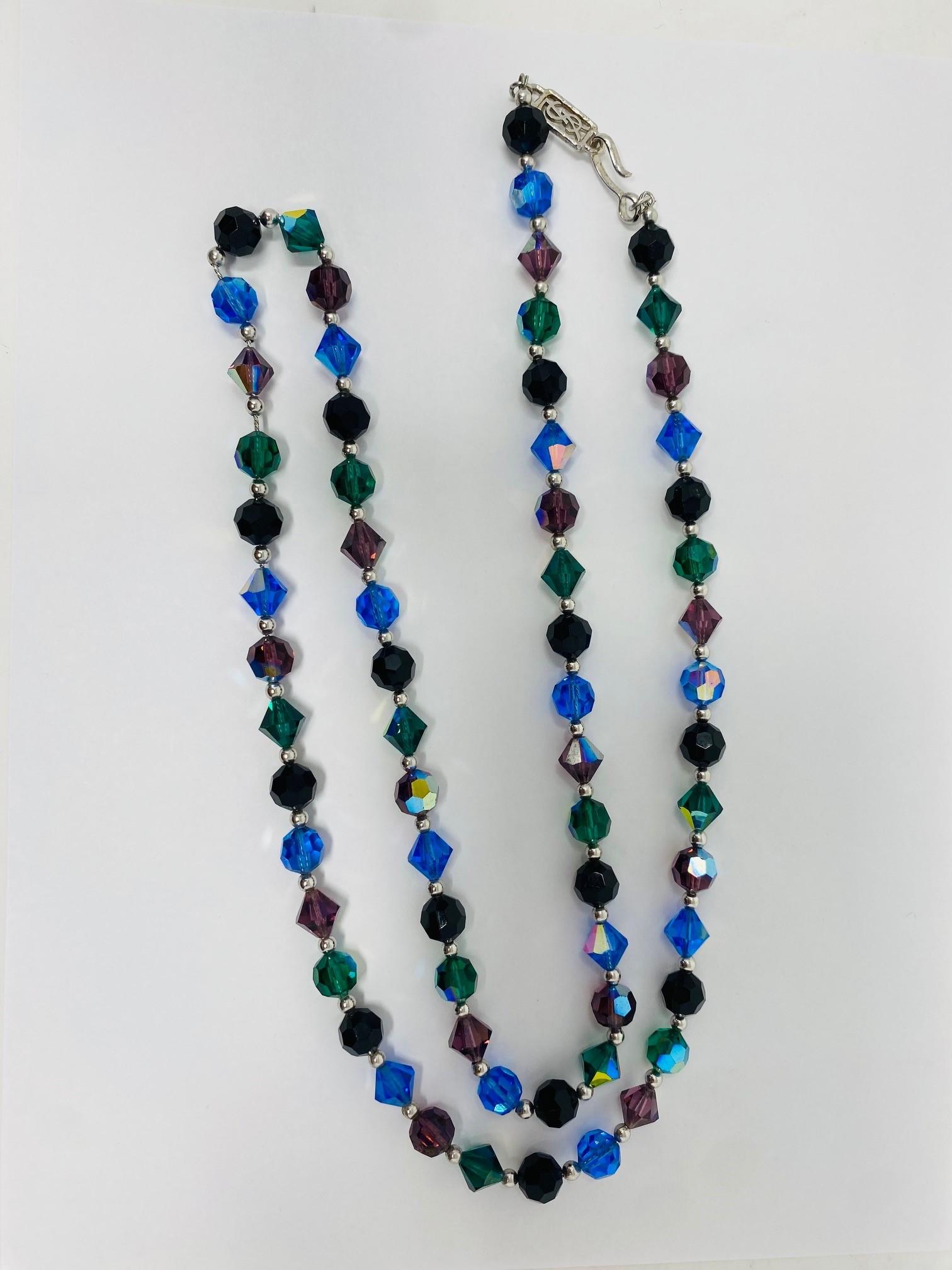 Modern Vintage 1970s Original YSL Faceted Crystal Multi Jeweled Opera Necklace For Sale