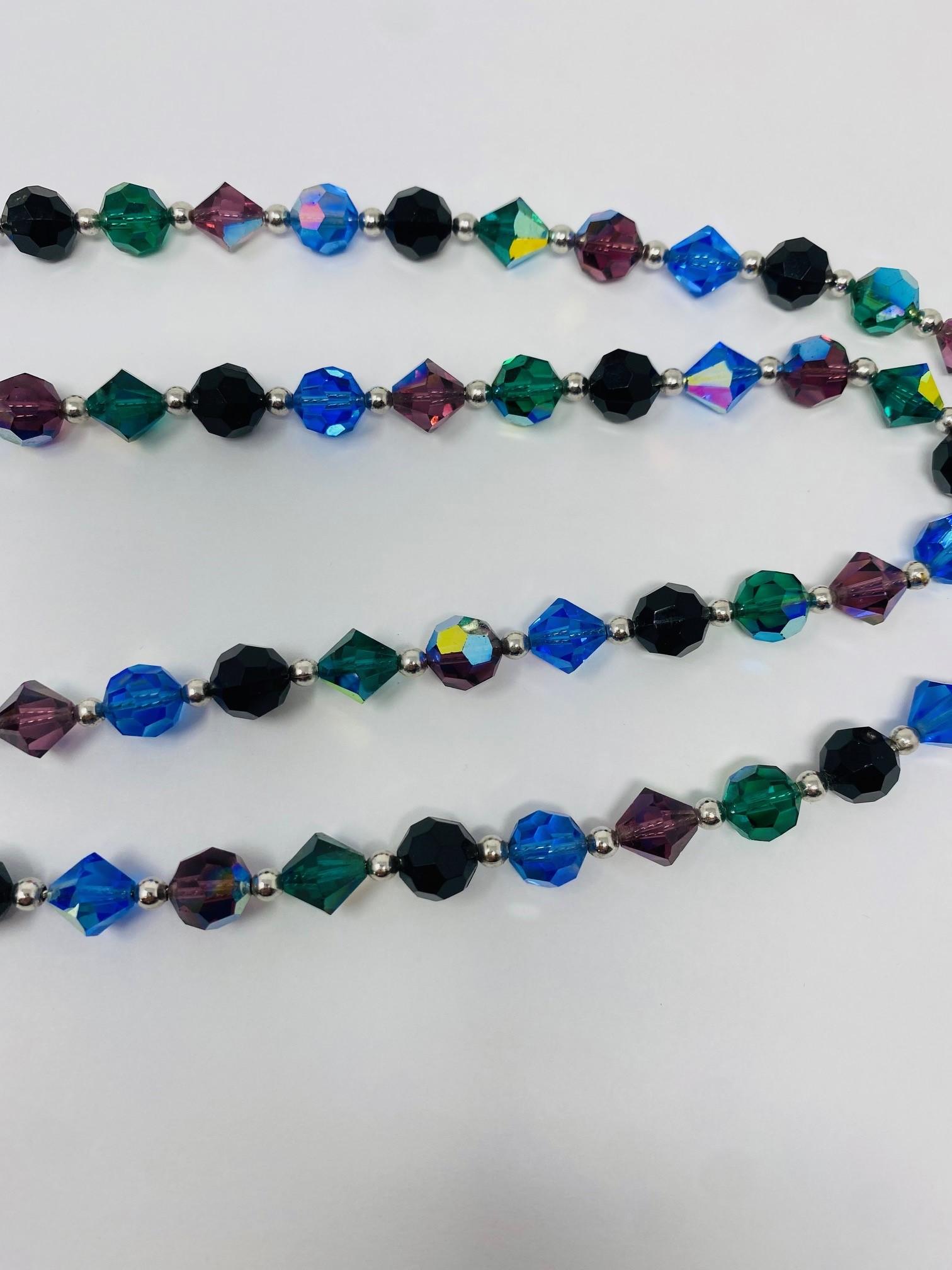 French Vintage 1970s Original YSL Faceted Crystal Multi Jeweled Opera Necklace For Sale