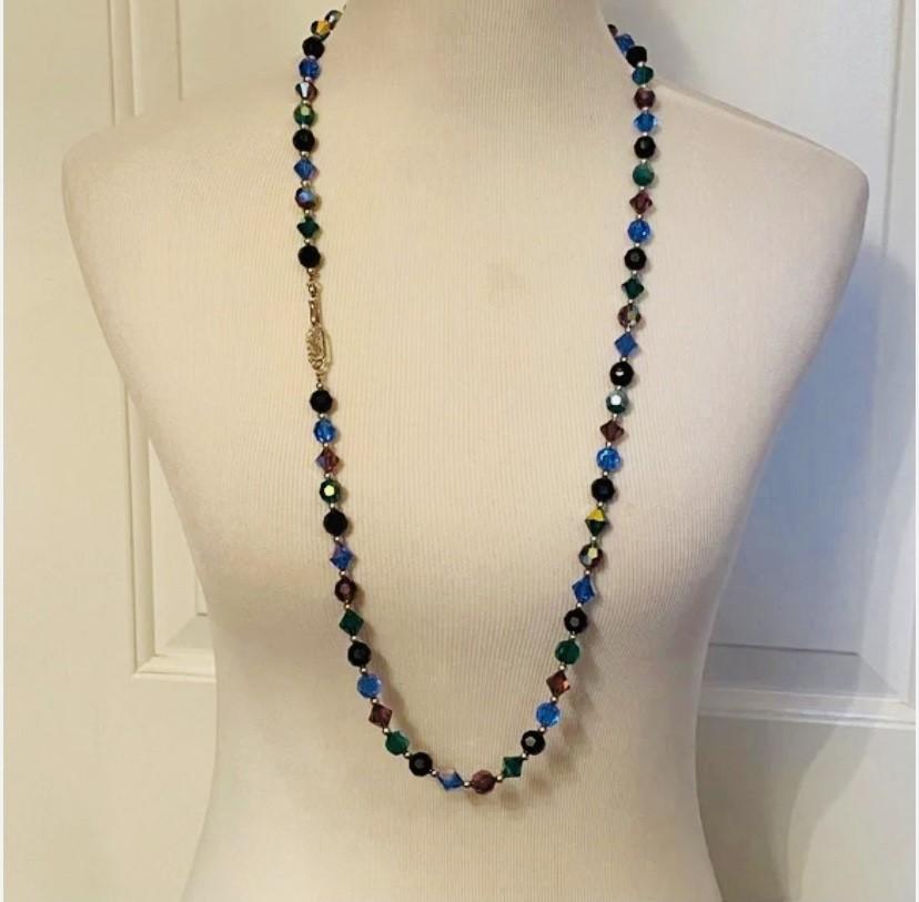 Hand-Crafted Vintage 1970s Original YSL Faceted Crystal Multi Jeweled Opera Necklace For Sale