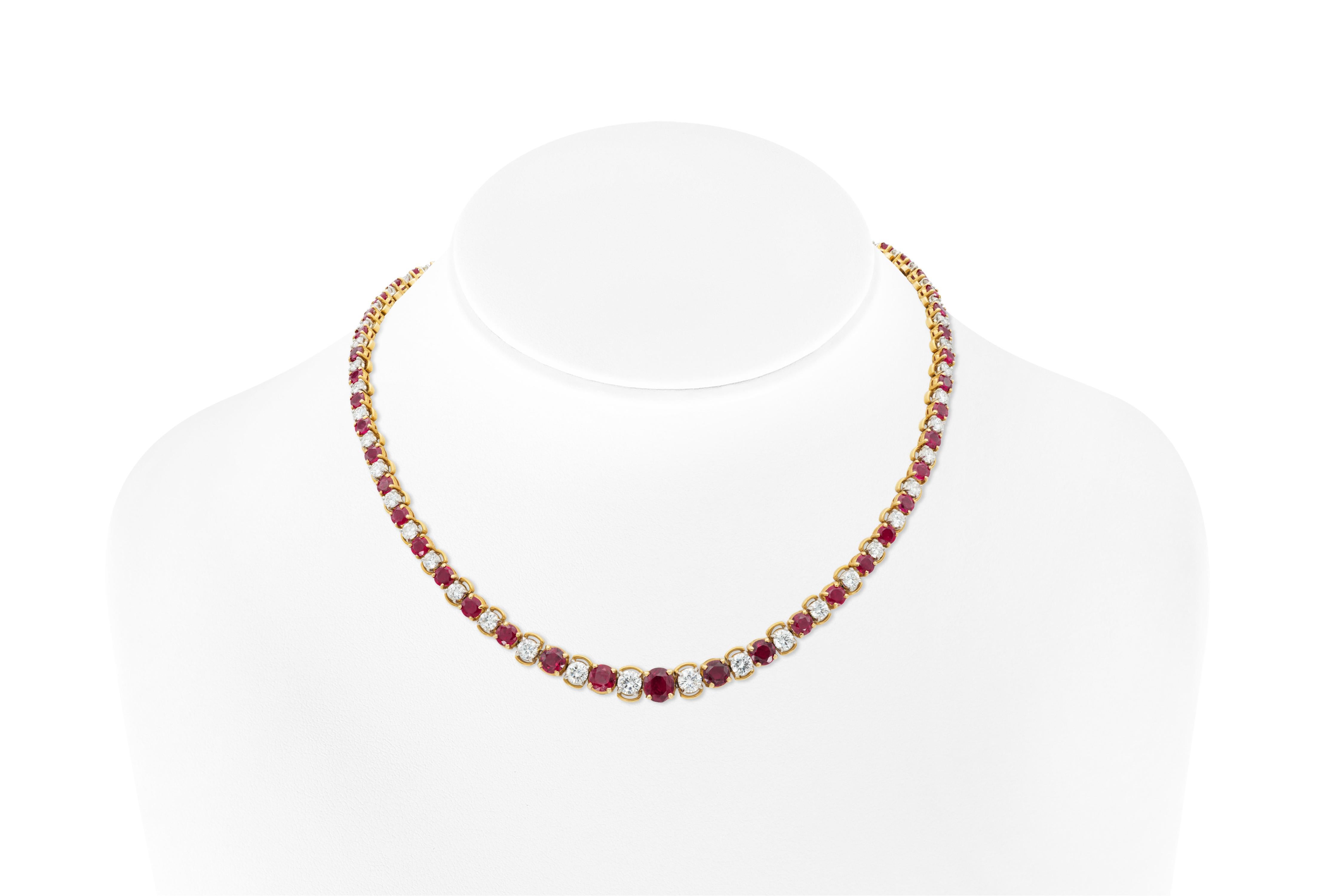 Oscar Heyman Riviera-Halskette, Rubin und Diamant, Vintage, 1970er Jahre (Rundschliff) im Angebot