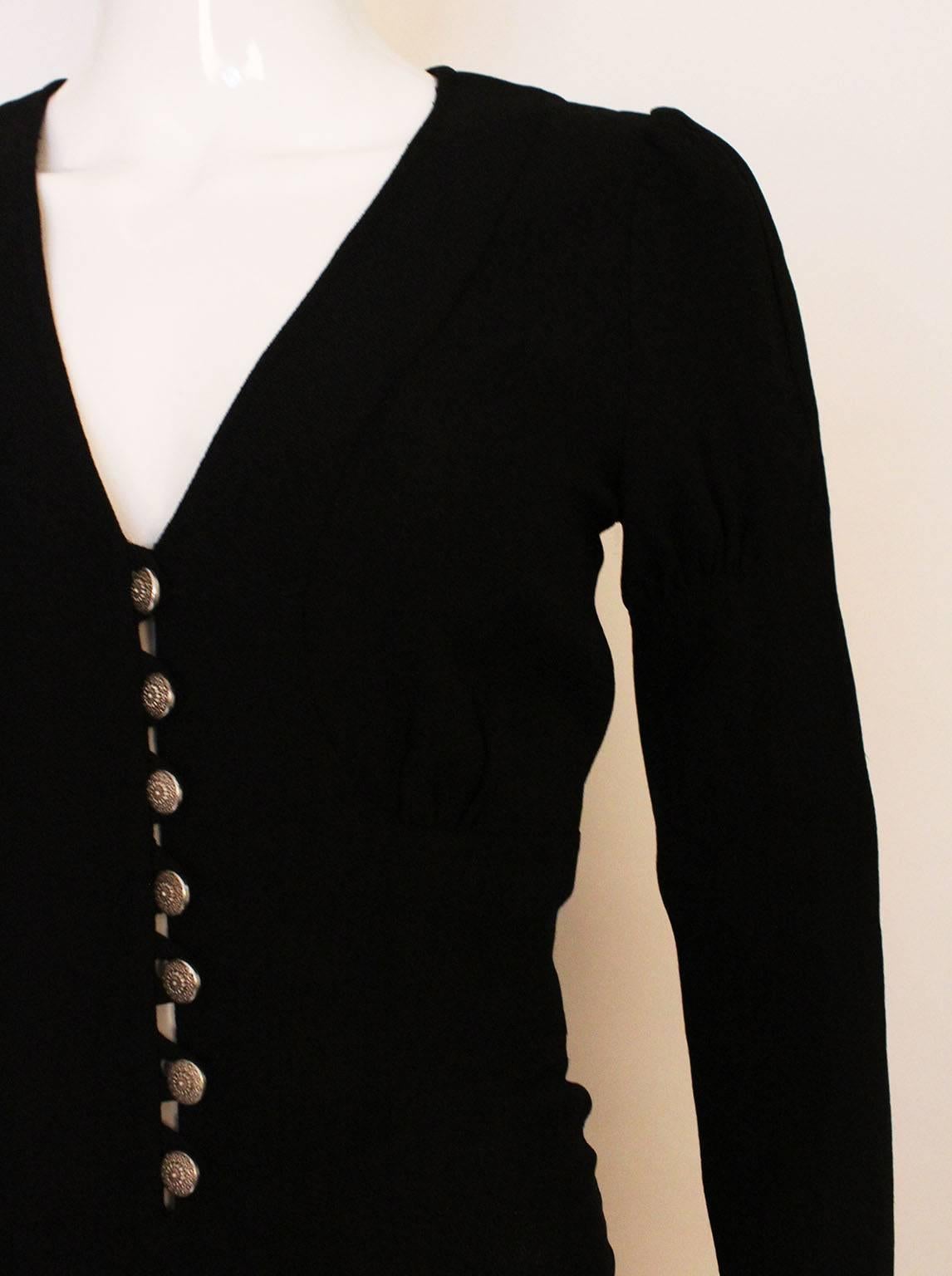 Vintage 1970s Ossie Clark Black Moss Crepe Maxi Dress 2