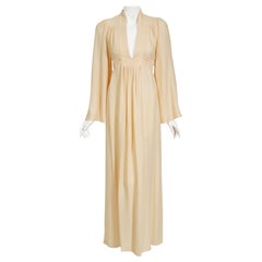 Vintage 1970
s Ossie Clark Buttercream Crepe Belted Low-Plunge Maxi Dress Gown Vintage 1970
s Ossie Clark Buttercream Crepe Belted Low-Plunge Maxi Dress Gown