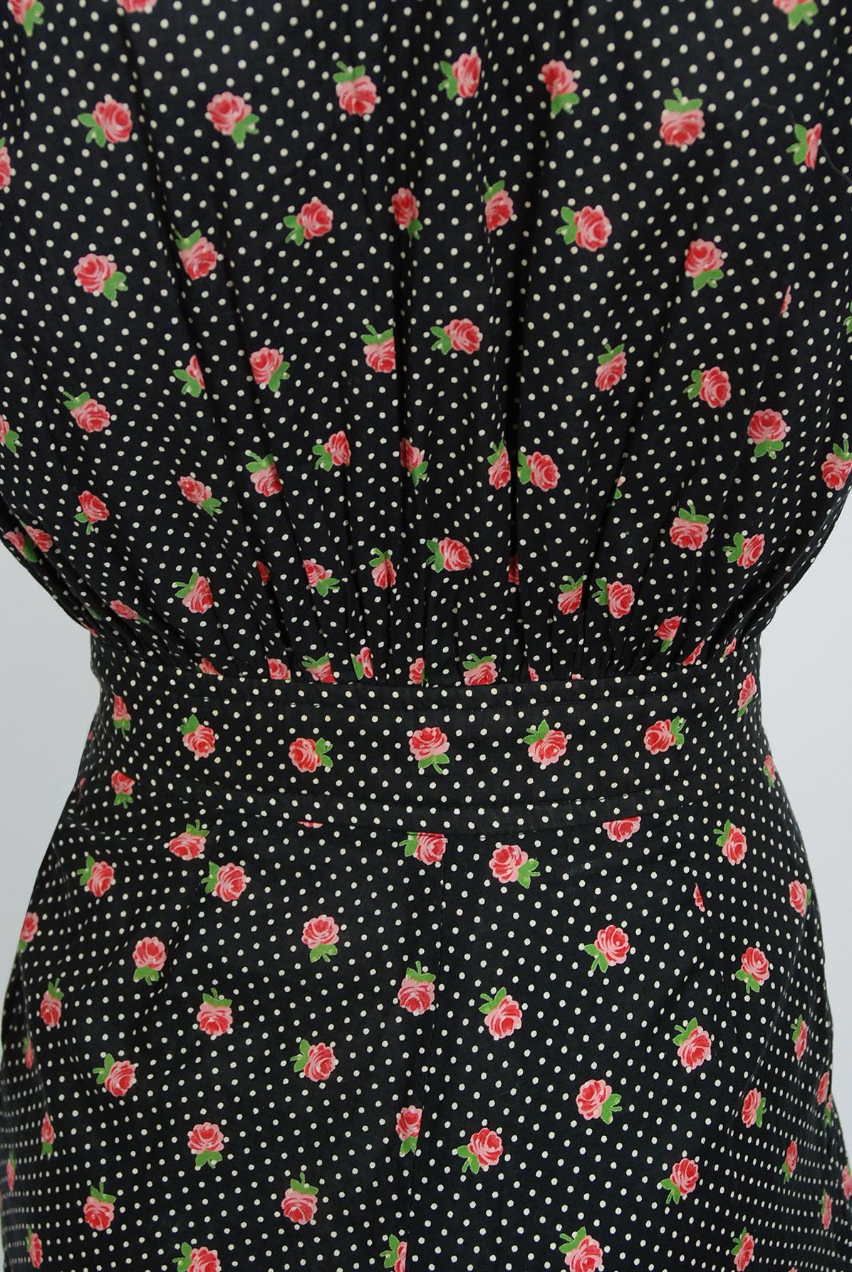 Vintage 1970's Ossie Clark For Radley Dotted Floral Deco Print Cotton Jumpsuit 3