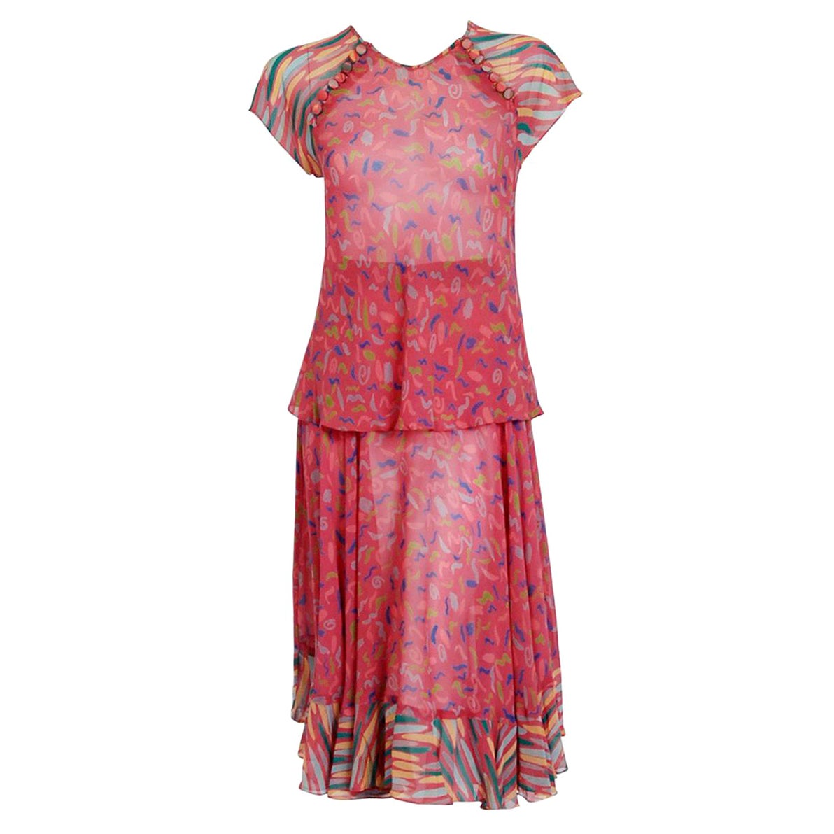 Vintage 1970
s Ossie Clark for Radley Pink Celia Birtwell Print Crepe Dress Set For Sale