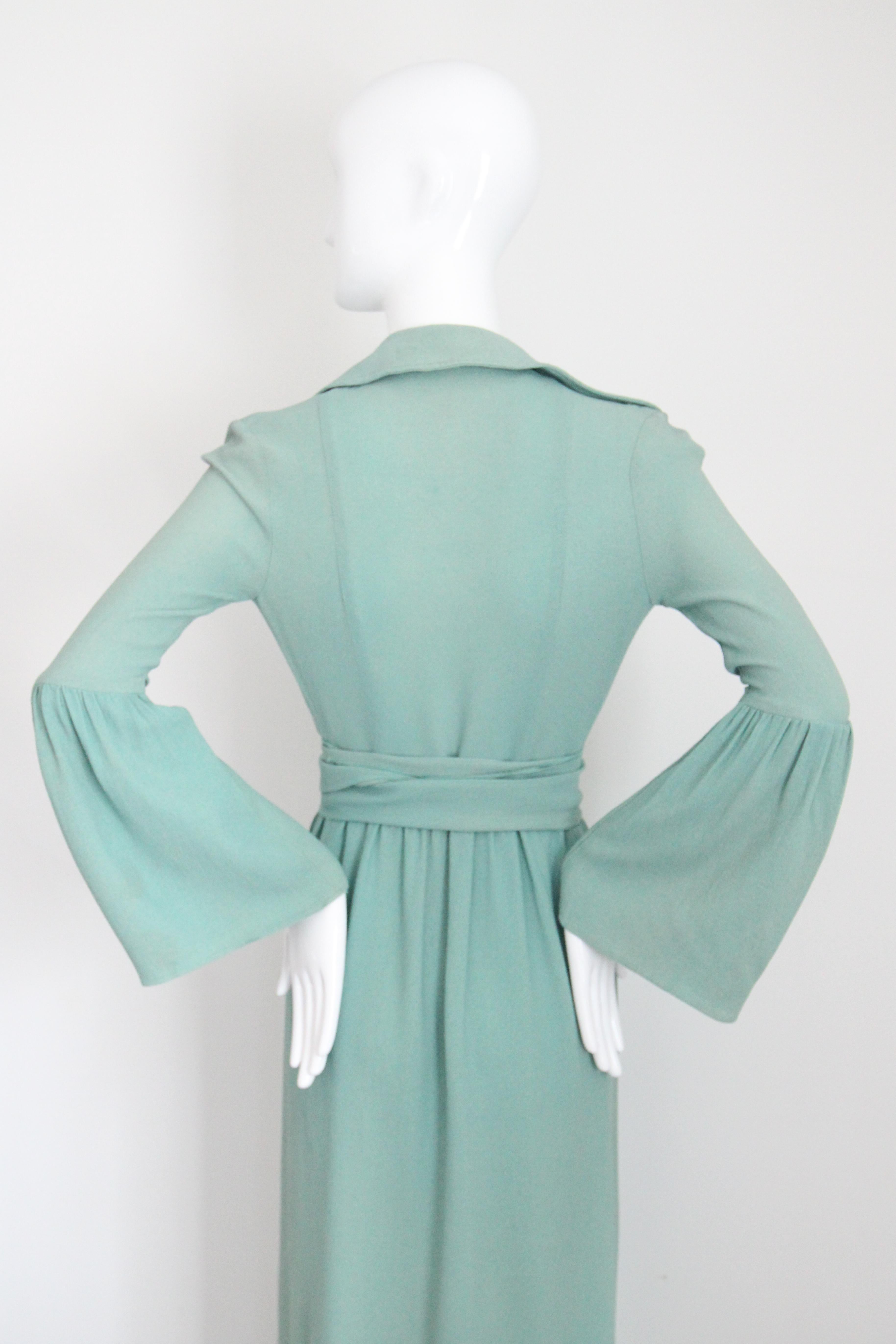 Vintage 1970's Ossie Clark Moss Crepe Silk Wrap Dress Eau De Nil UK 8 US 4 For Sale 8