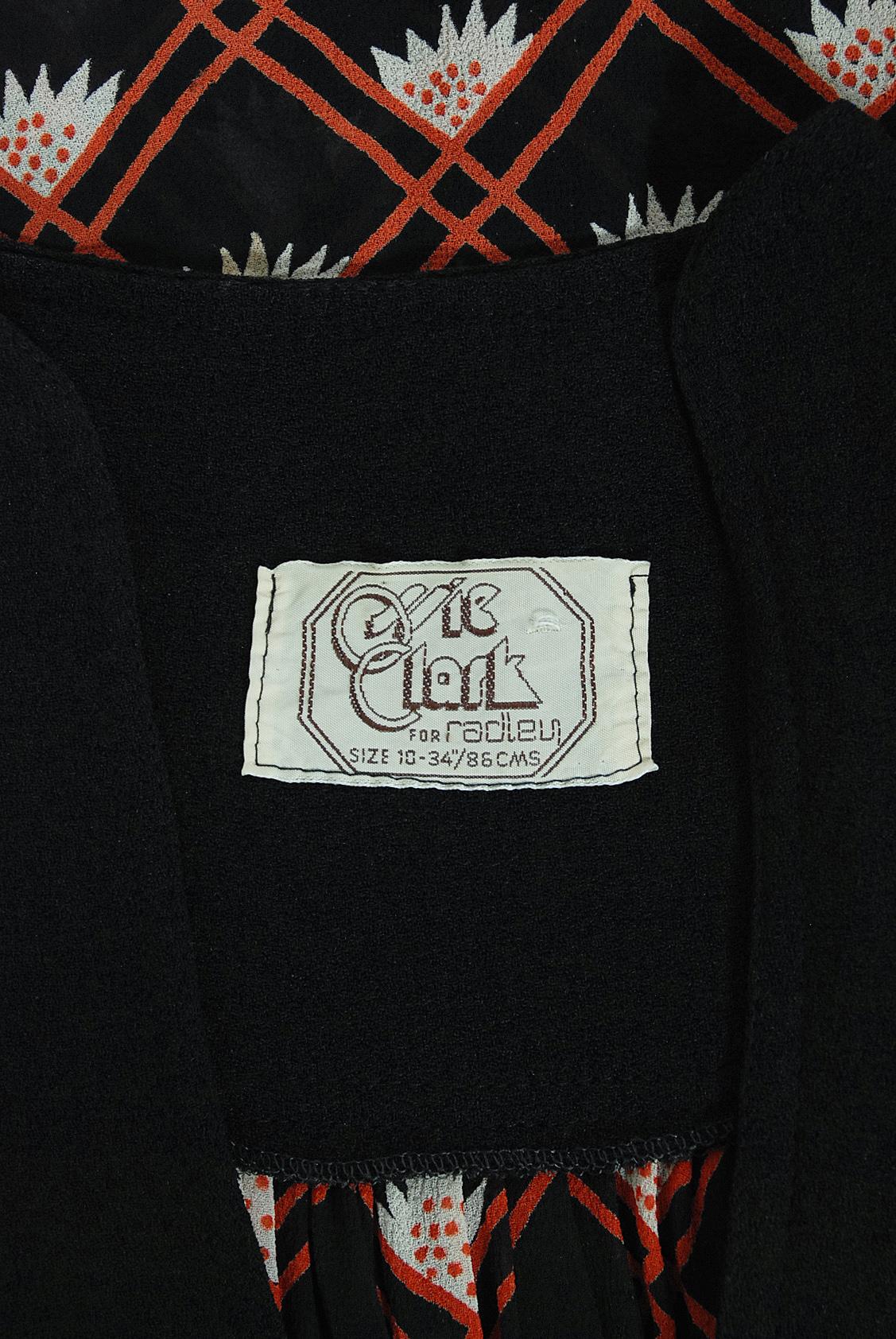 Vintage 1970s Ossie Clark 'Pineapple' Celia Birtwell Print Silk Crepe Maxi Dress 8