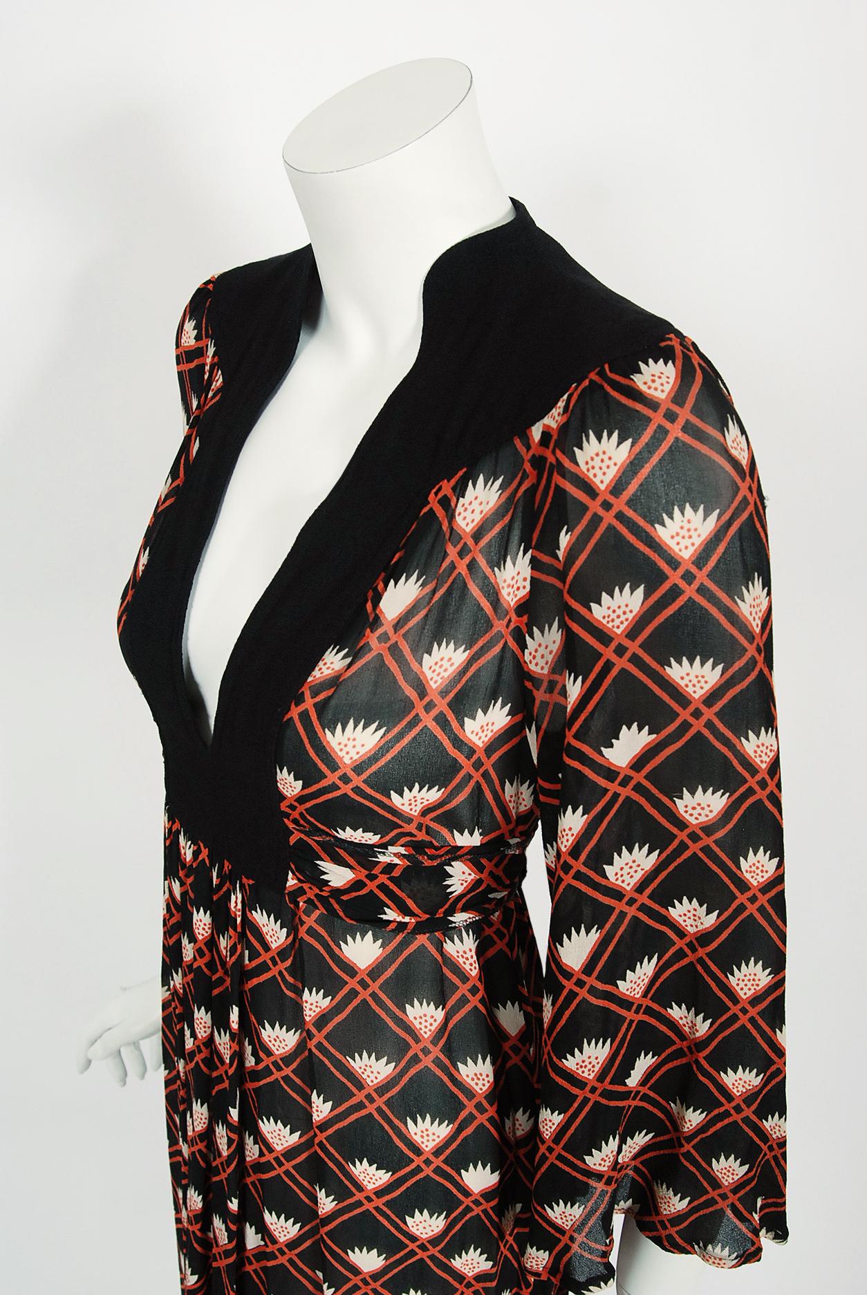 Vintage 1970s Ossie Clark 'Pineapple' Celia Birtwell Print Silk Crepe Maxi Dress 3