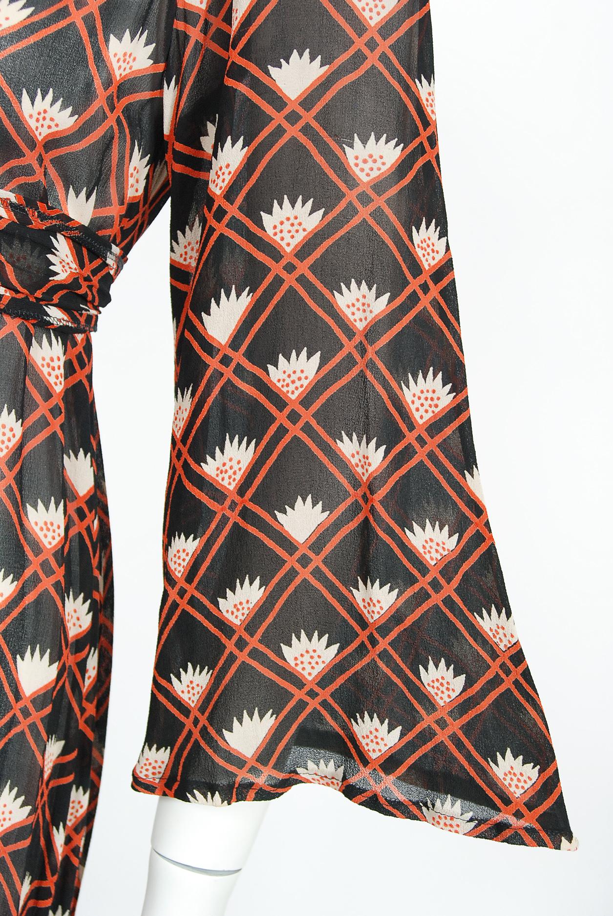 Vintage 1970s Ossie Clark 'Pineapple' Celia Birtwell Print Silk Crepe Maxi Dress 4