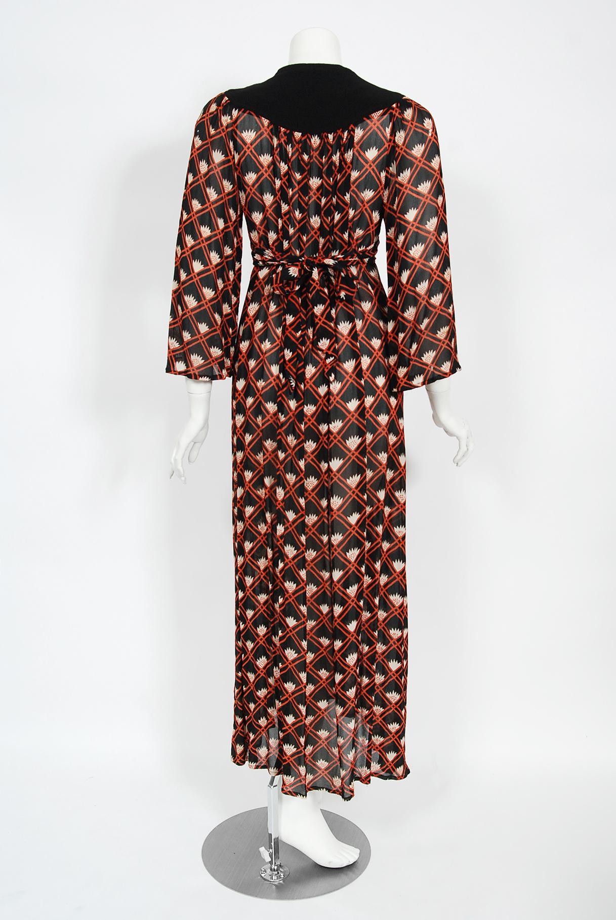 Vintage 1970s Ossie Clark 'Pineapple' Celia Birtwell Print Silk Crepe Maxi Dress 5
