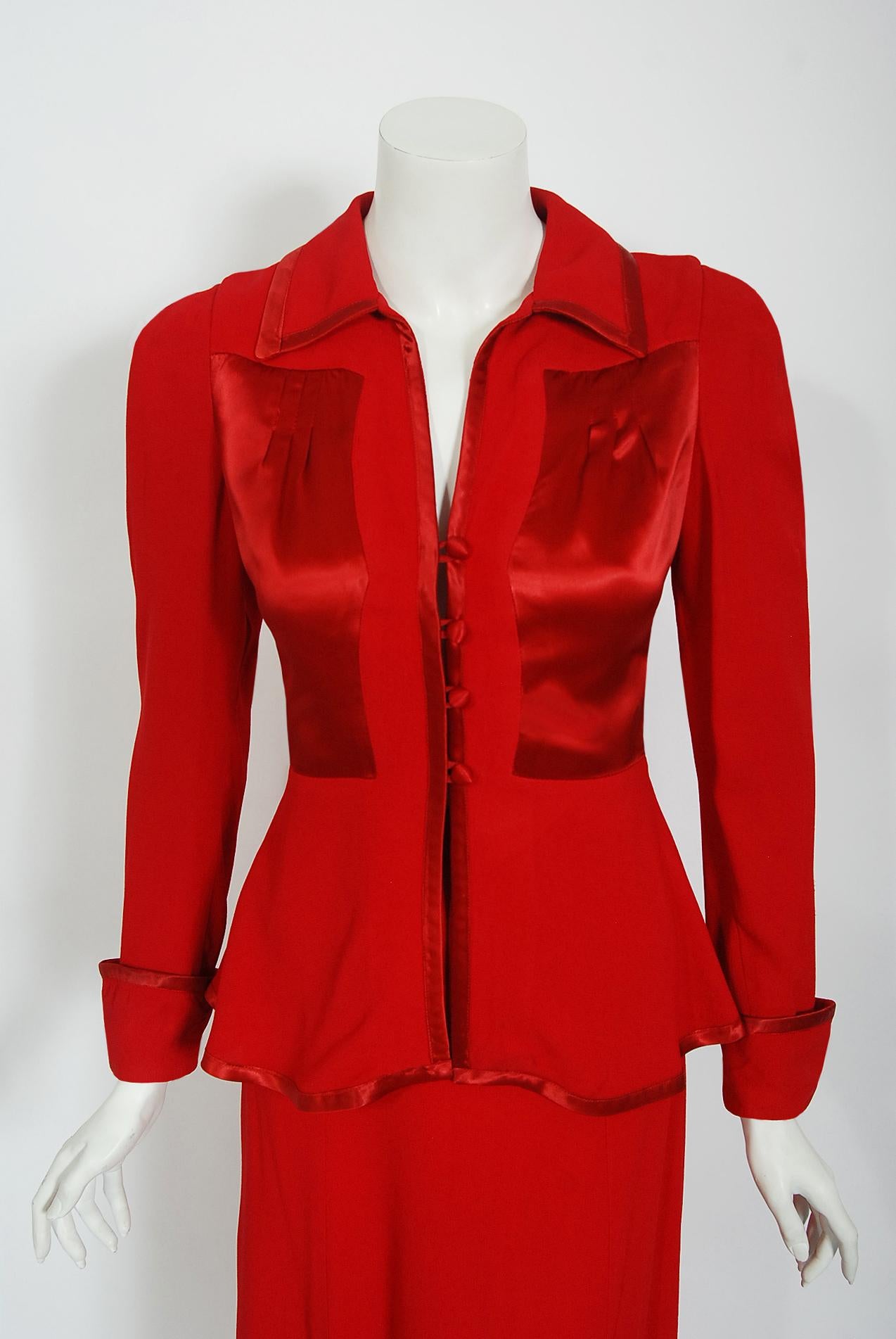 Gorgeous Ossie Clark for Radley ruby red ensemble dating back to the mid 1970's. English fashion designer, Raymond 