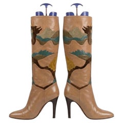 Bottes vintage Ottorino Rossi des années 1970, en cuir et daim italiens, avec motif patchwork, montant jusqu'aux genoux