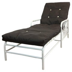 Vintage 1970s Outdoor Patio Adjustable Aluminum  Lounger with Vintage Cushion
