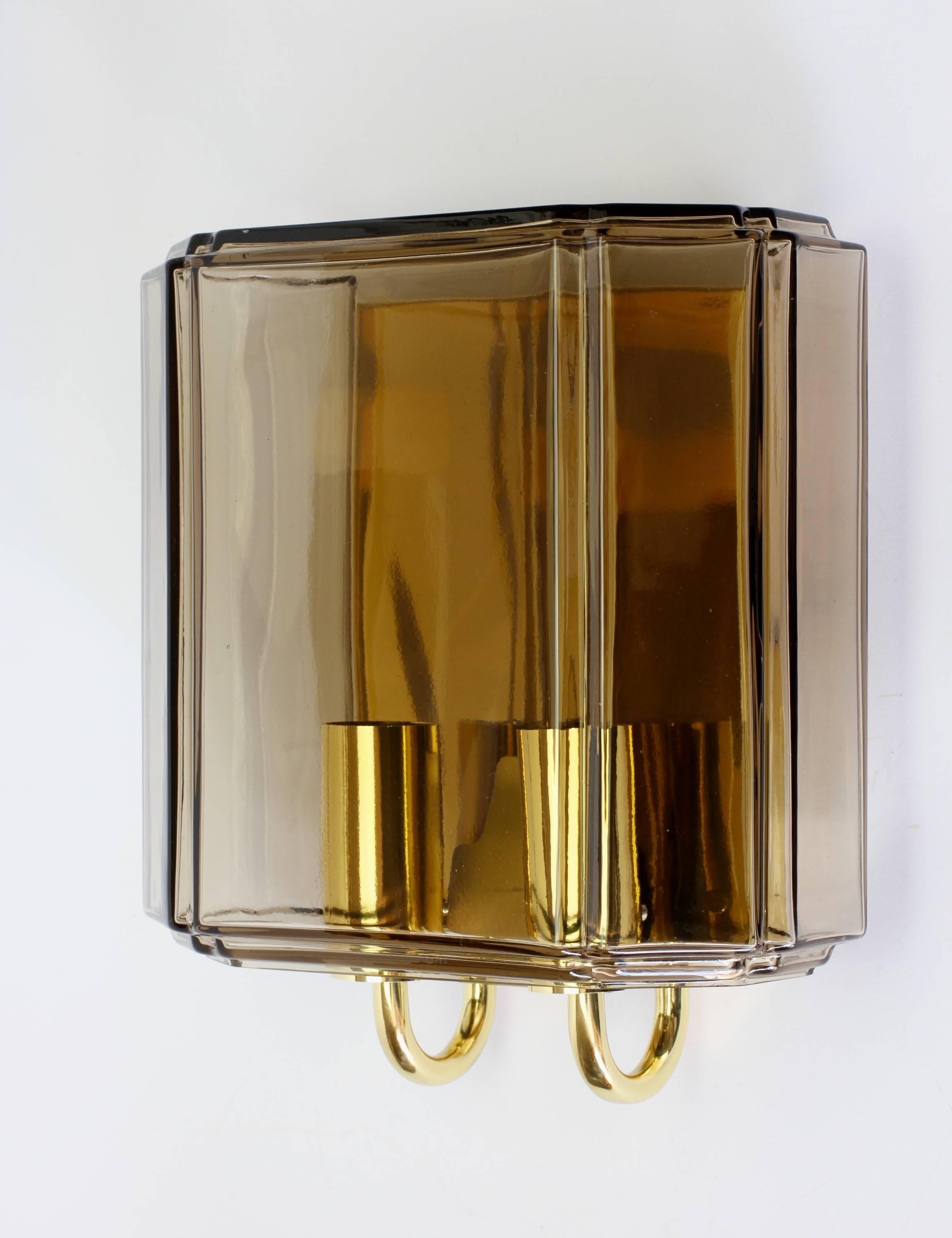 Mid-Century Modern Vintage 1970s Pair of Toned Glass Wall Mounted Sconces by Limburg, Germany For Sale
