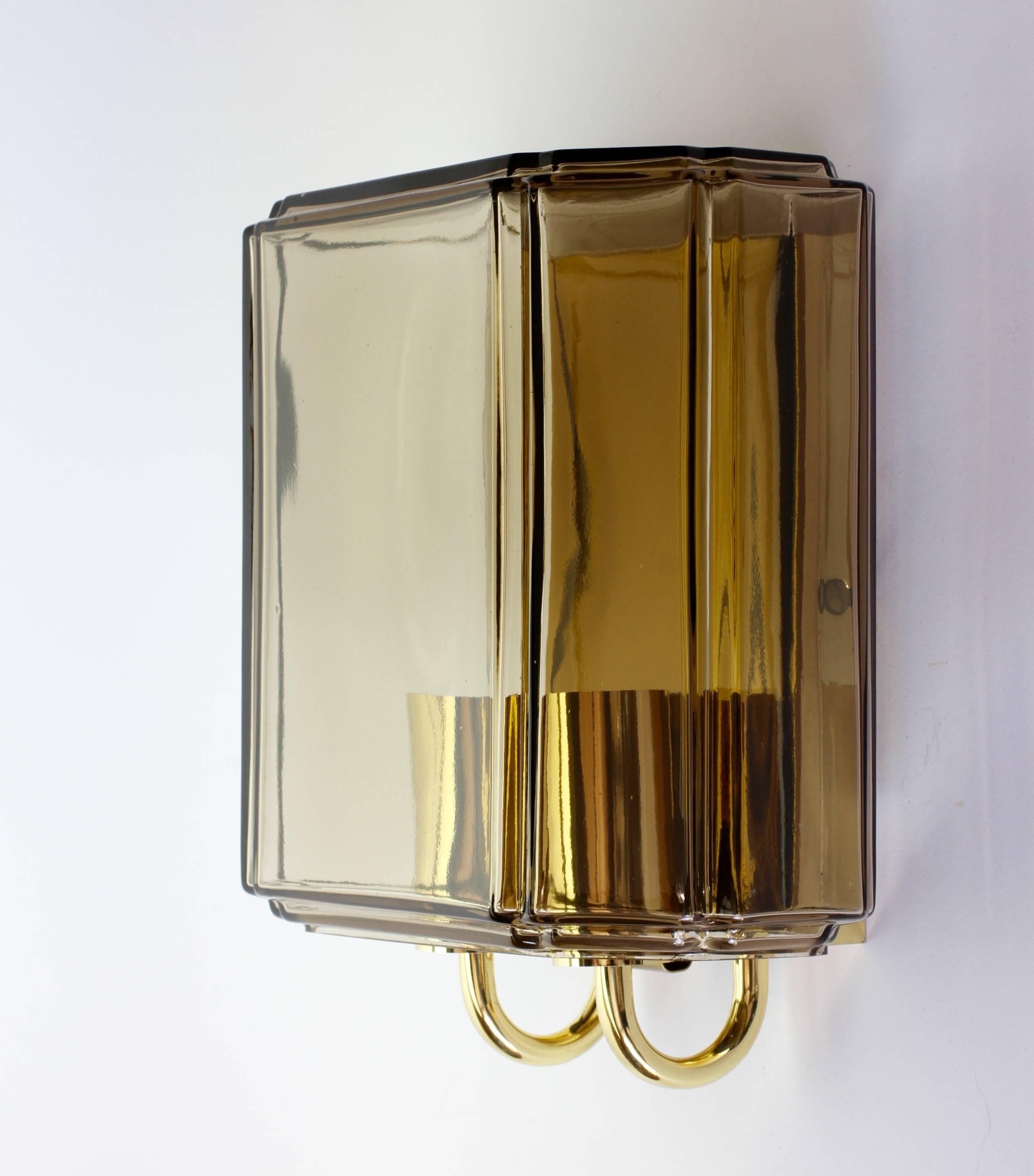 Polished Vintage 1970s Pair of Toned Glass Wall Mounted Sconces by Limburg, Germany For Sale